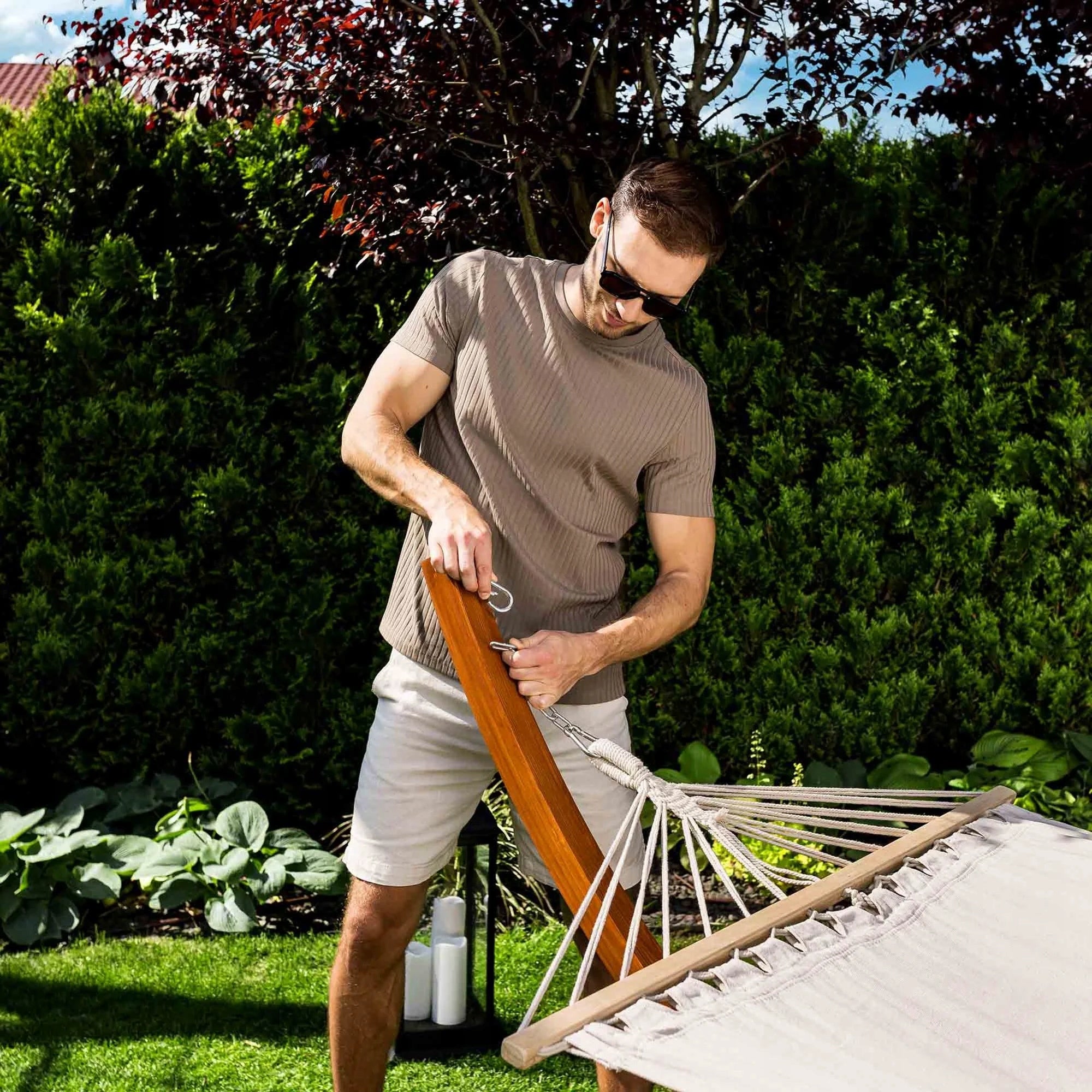 Garden Hammock with Frame Wooden Frame Up to 150kg Trevia di volio Material width 120 cm