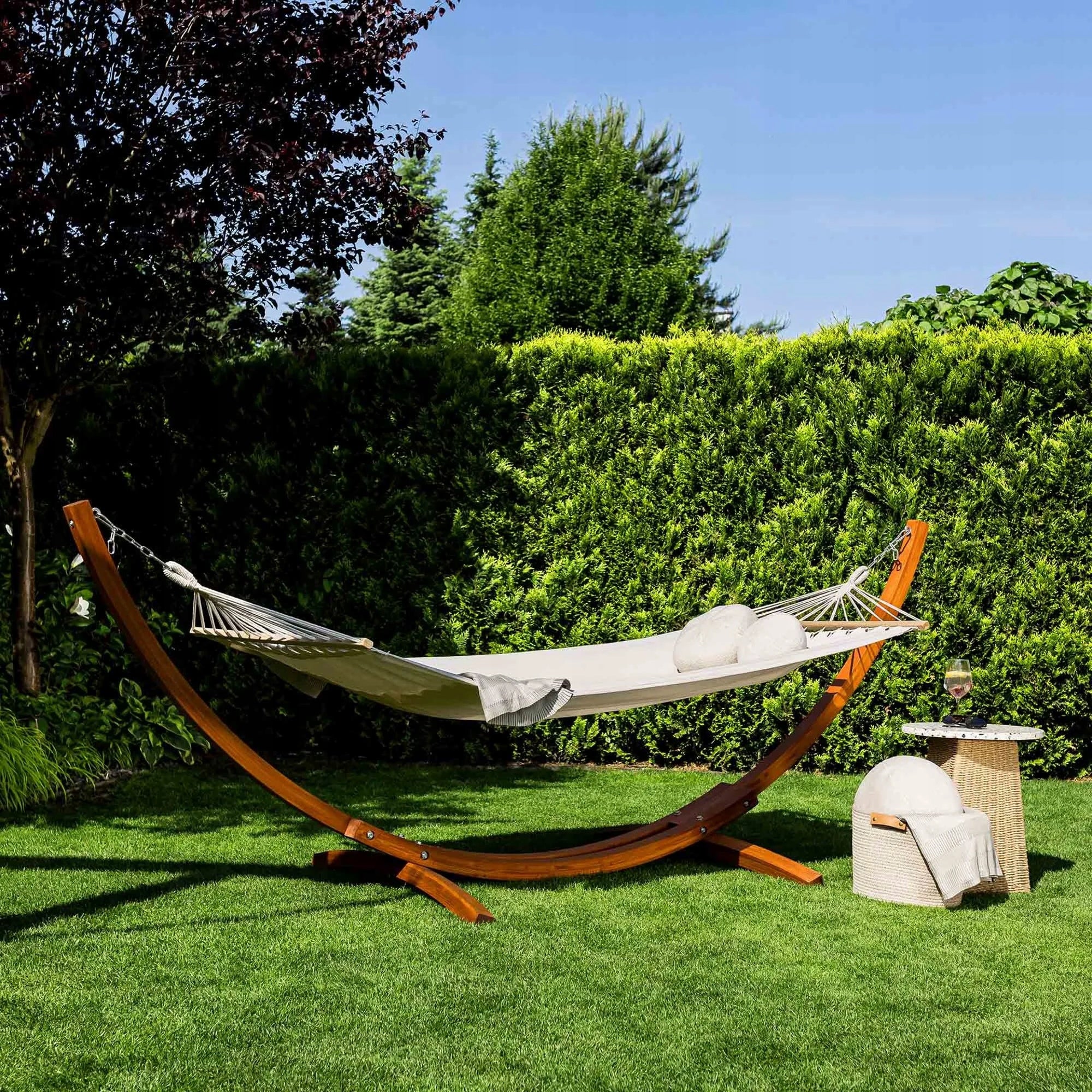 Garden Hammock with Frame Wooden Frame Up to 150kg Trevia di volio Total length 320 cm