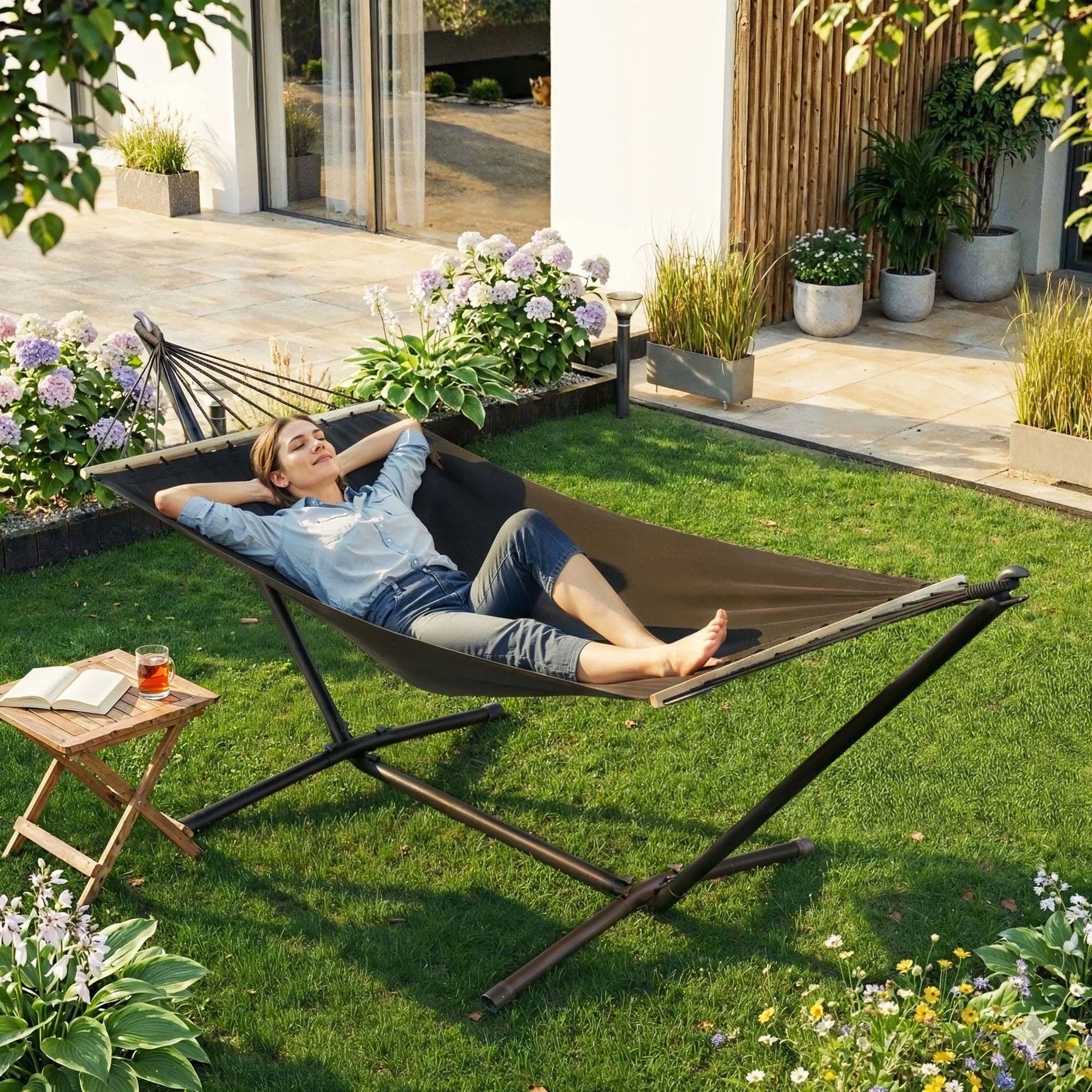 Garden Hammock with Frame and Bar Strong Hammock Frame up to 120 kg Manufacturer di volio