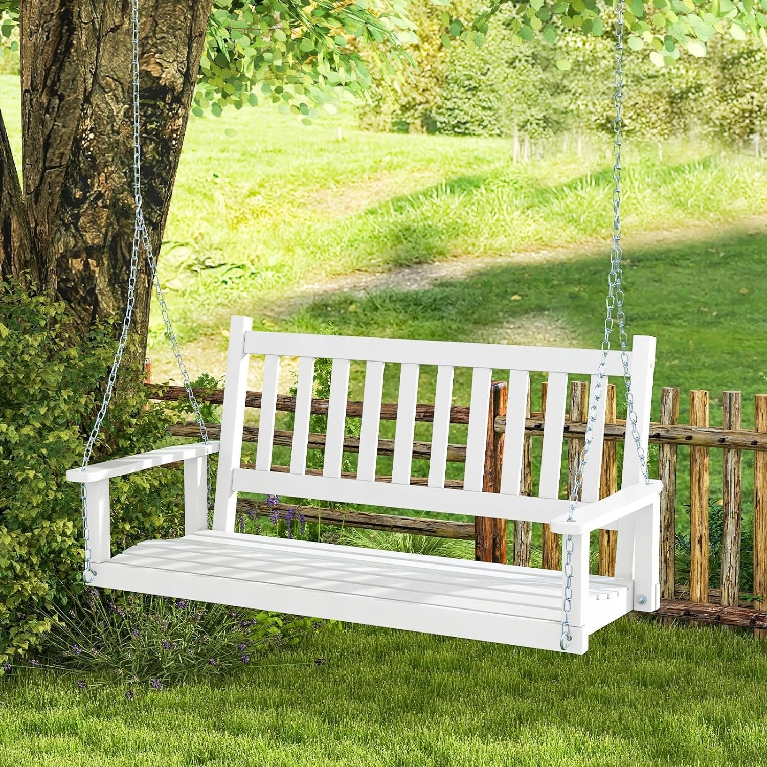 Garden Hanging Bench Wooden Swing up to 230kg Manufacturer Costway