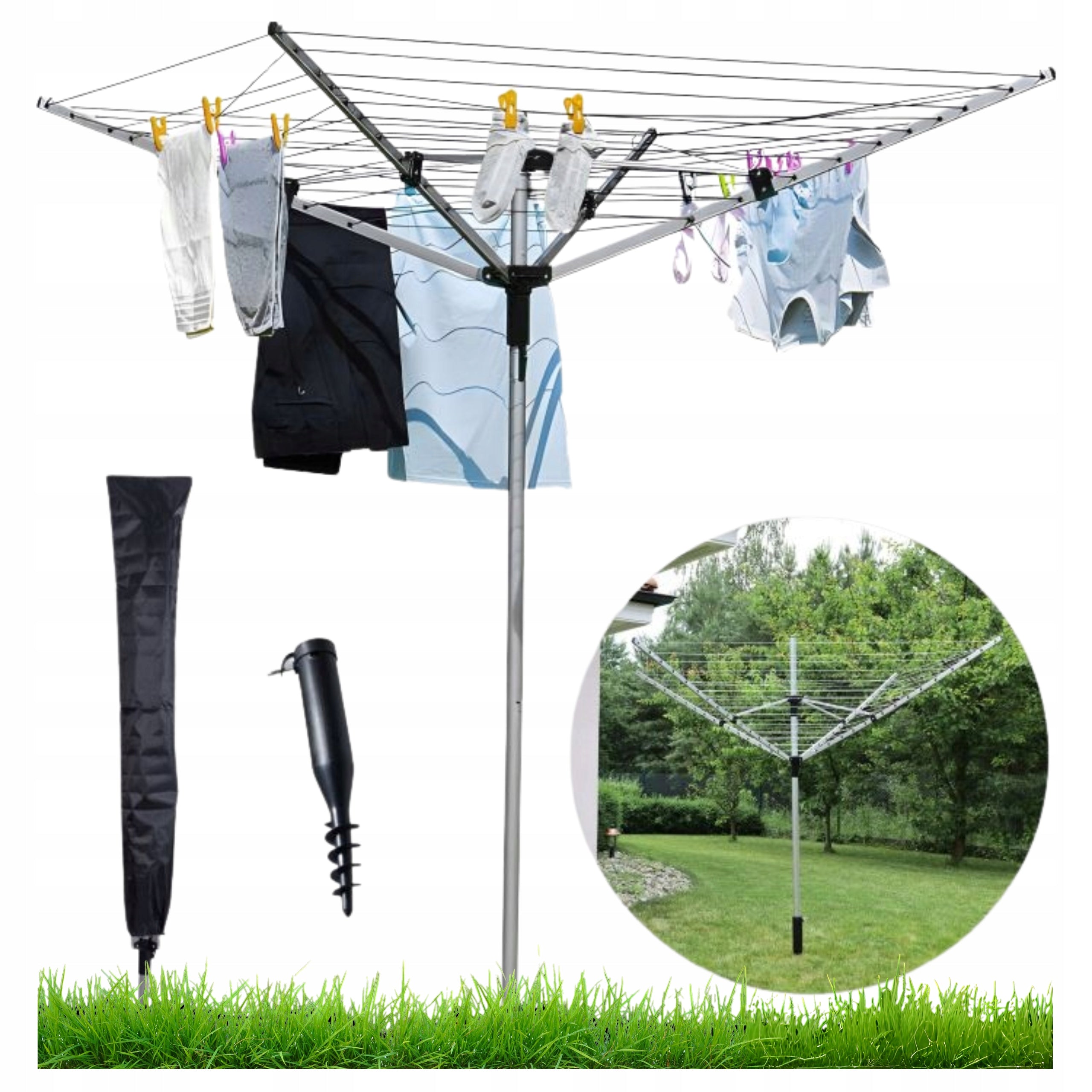 Garden Laundry Dryer Rotating 60 M Surface Drill + Cover