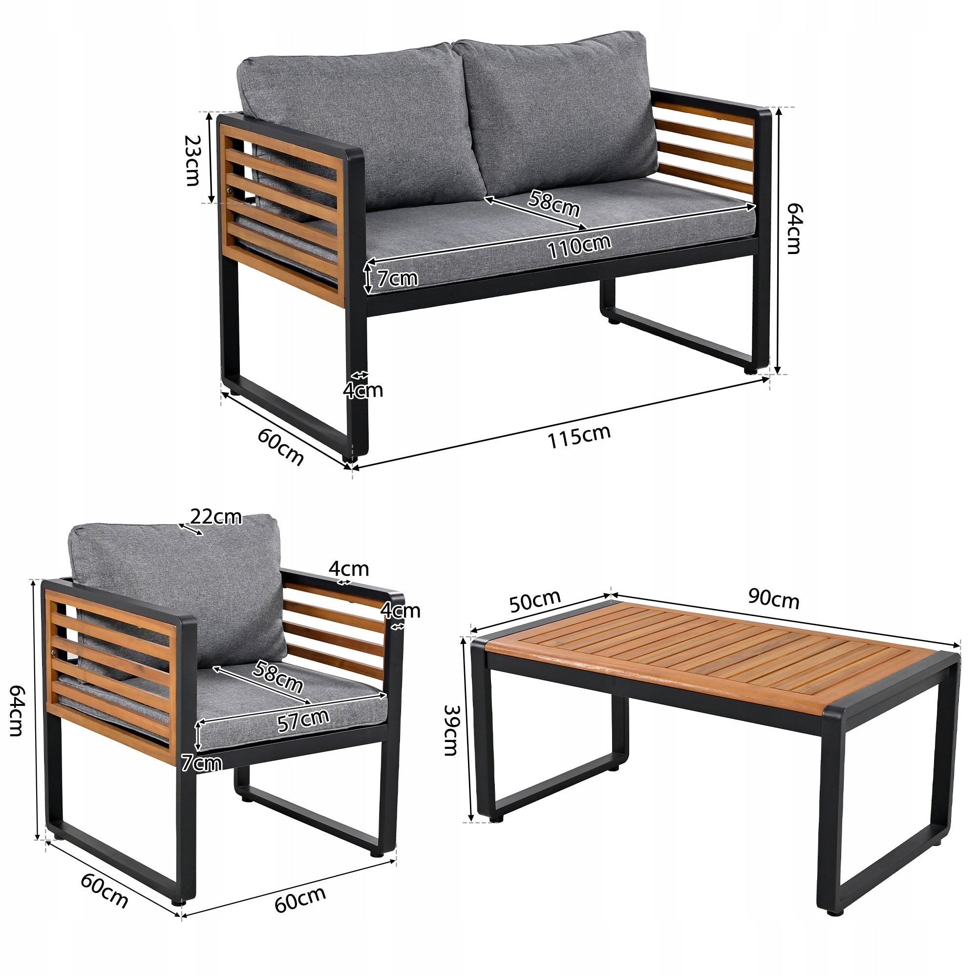 Garden Lounge Set Iron Galvanized Armrests Grey Garden Terrace Packaging status original