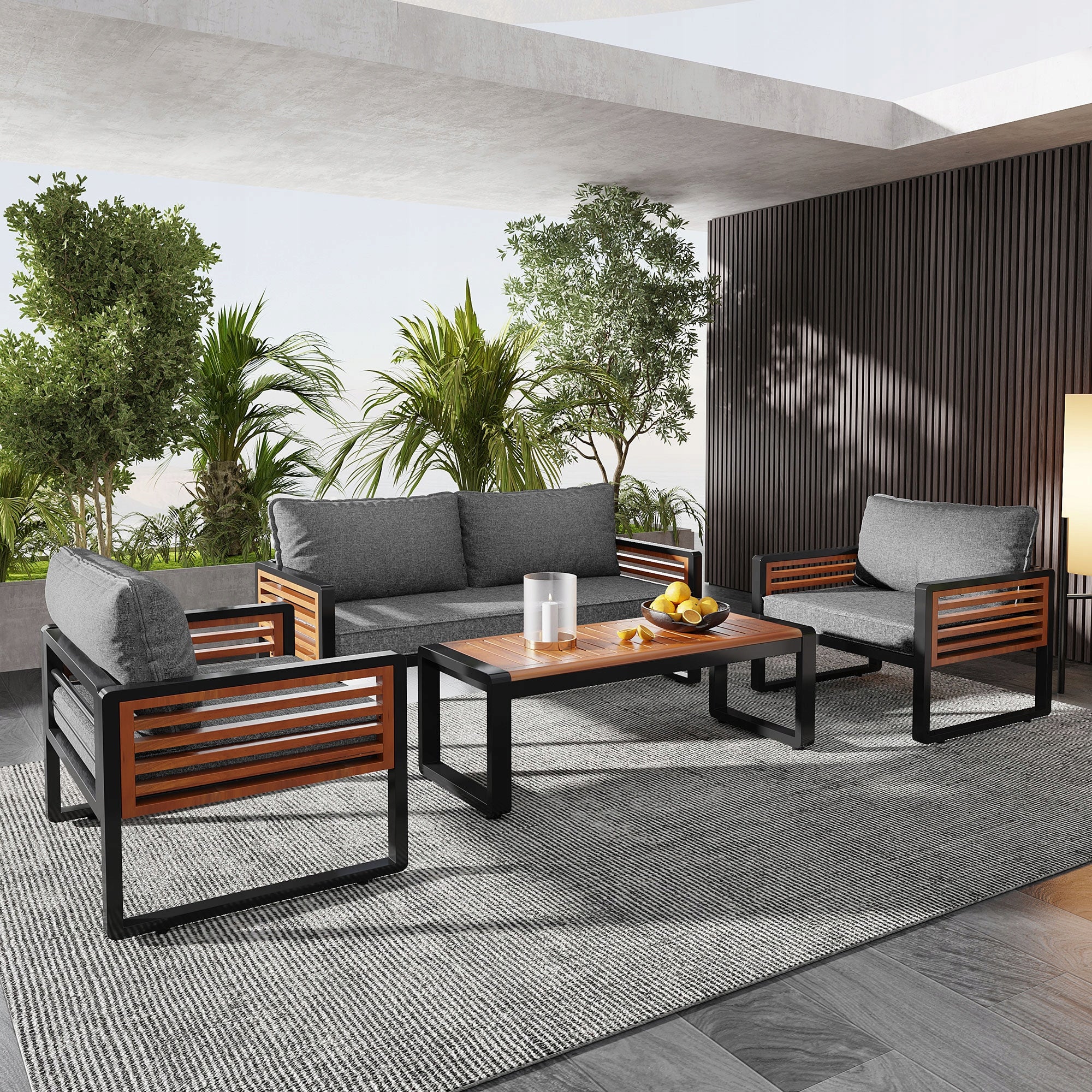 Garden Lounge Set Iron Galvanized Armrests Grey Garden Terrace