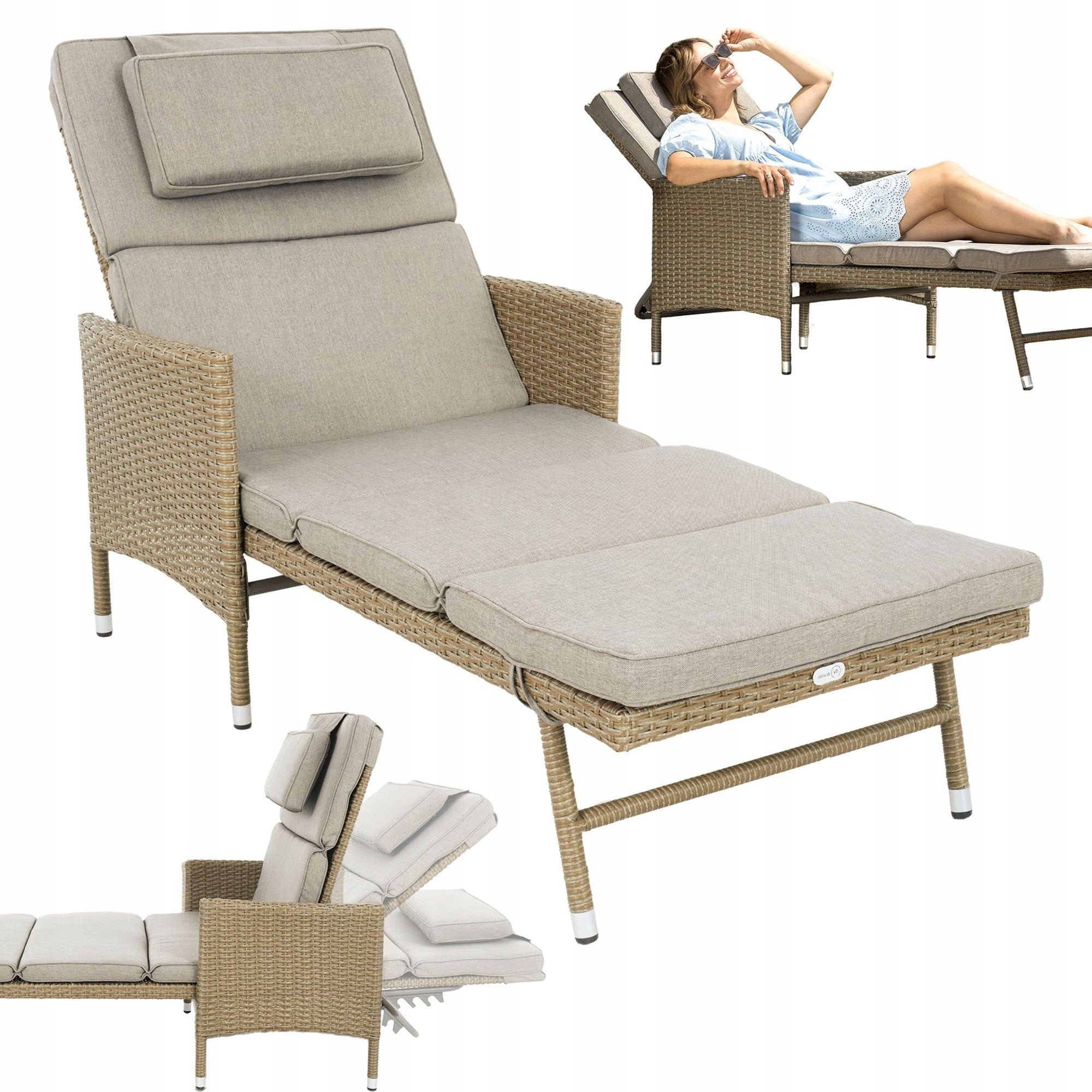 Garden Lounger Adjustable Armchair Adjustable Couch Terrace Balcony Cushion