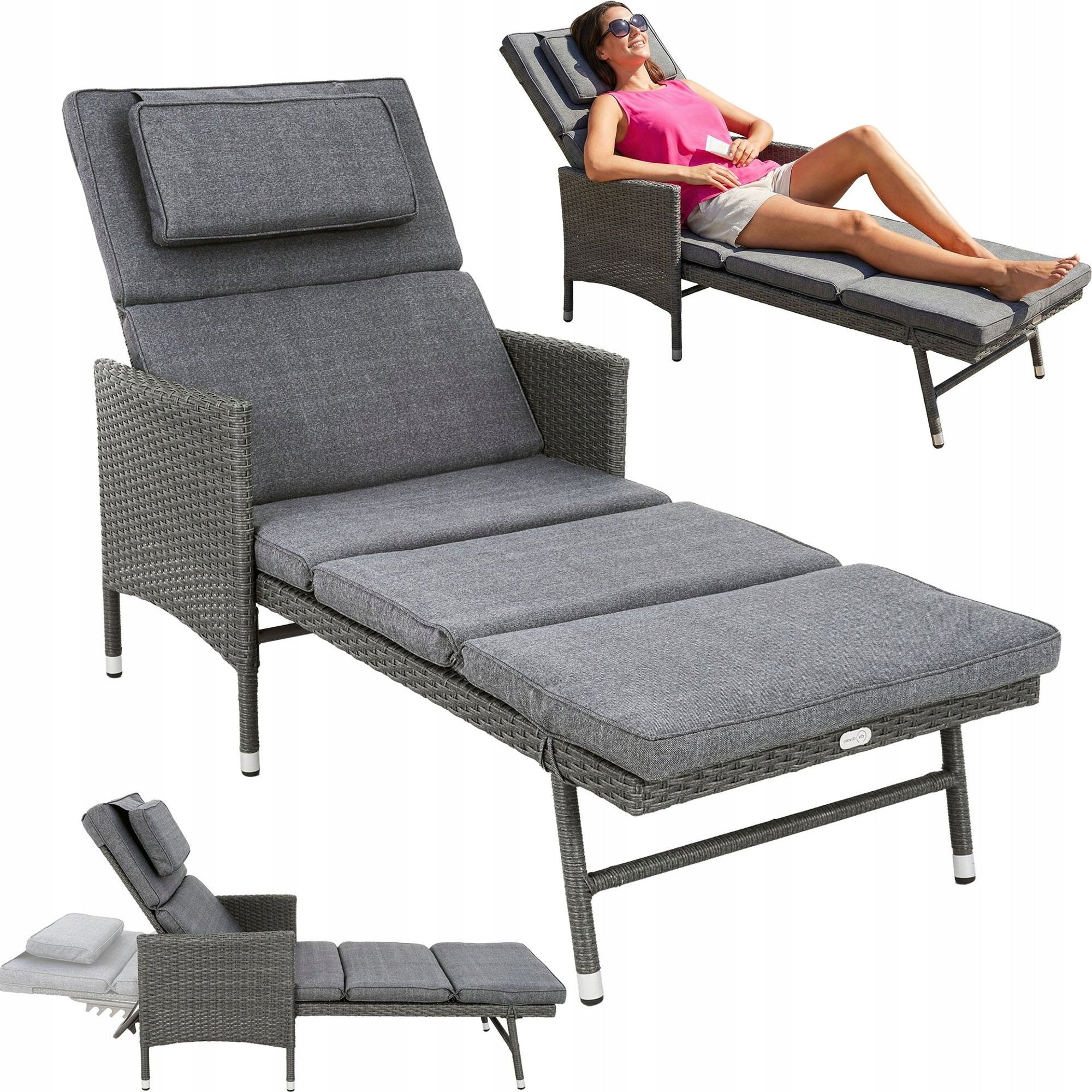 Garden Lounger Adjustable Couch Terrace Balcony Armchair Adjustable Cushion