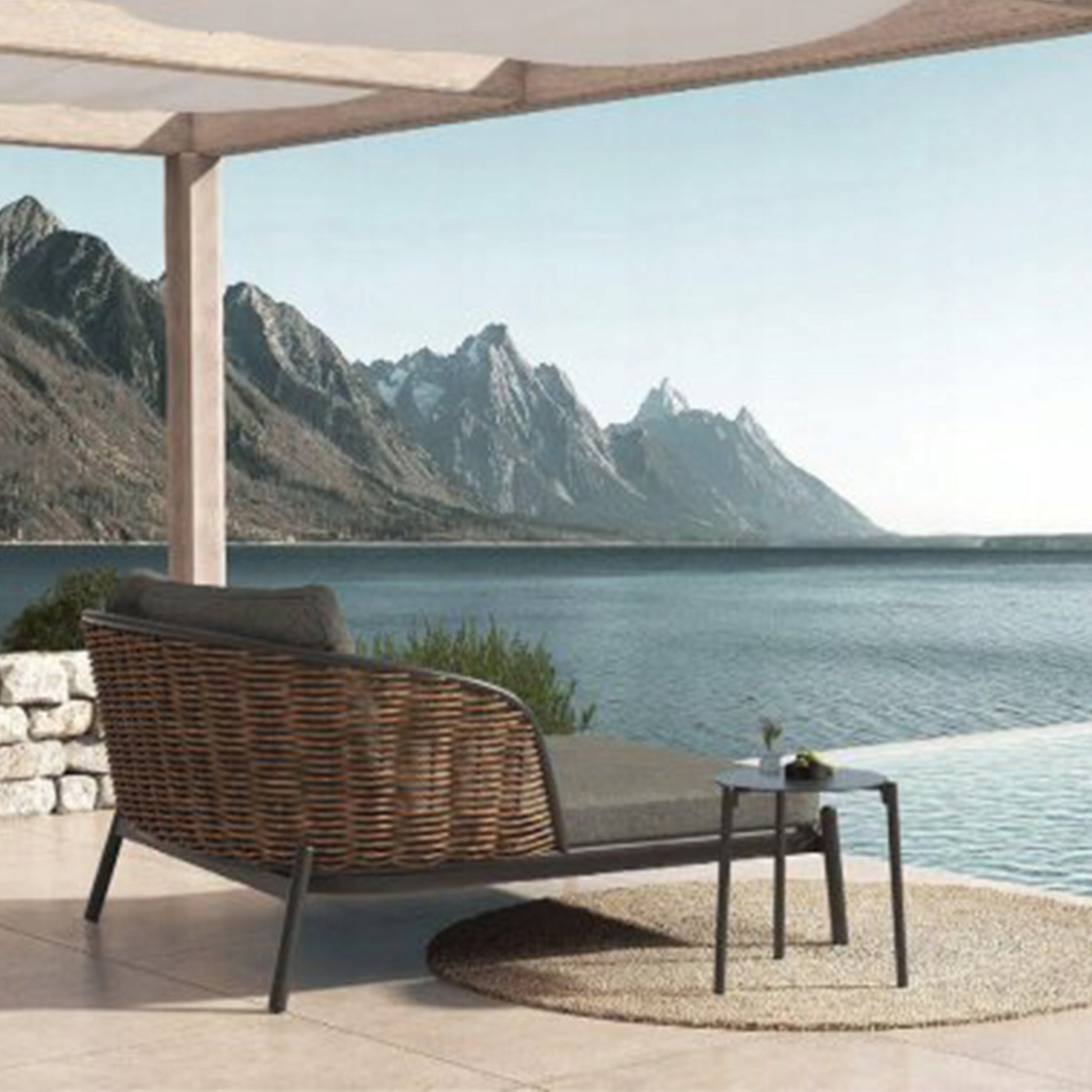 Garden Lounger Large Sun Lounger 2 Pers. Borneo Wicker Technorattan Anthracite Color gray