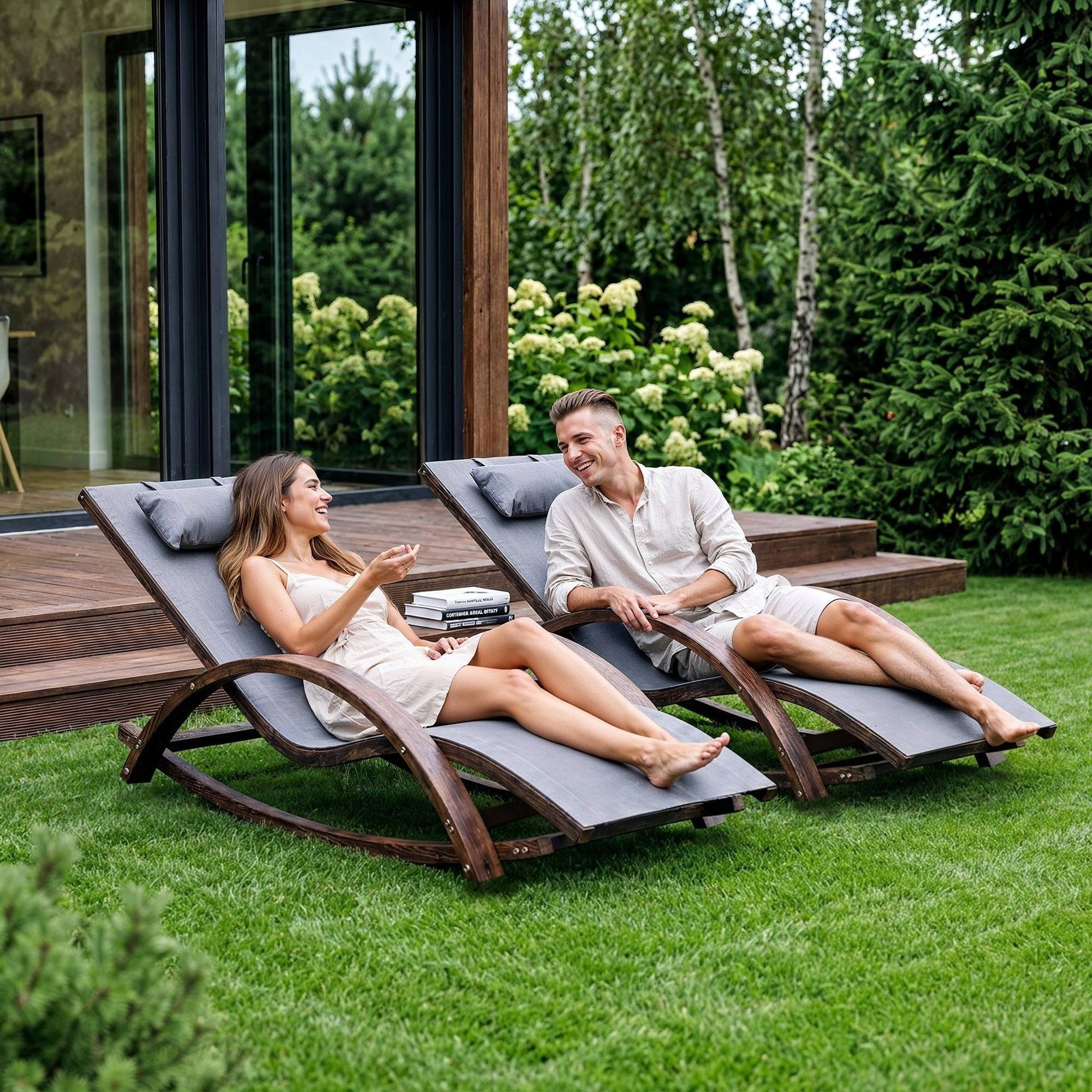 Garden Lounger Terrace Wooden Garden Lounger with Balcony Cushion Brand di volio