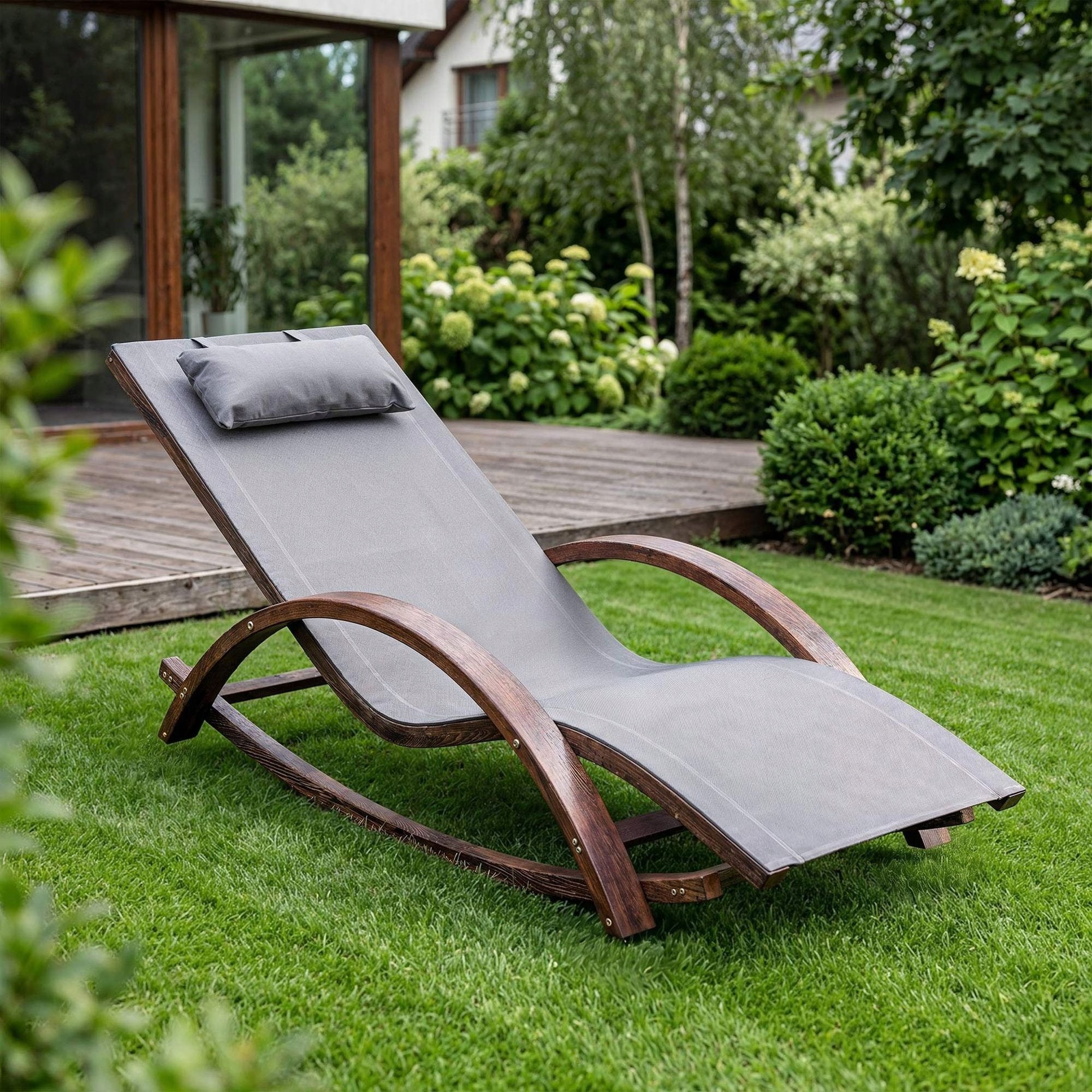 Garden Lounger Terrace Wooden Garden Lounger with Balcony Cushion Color gray