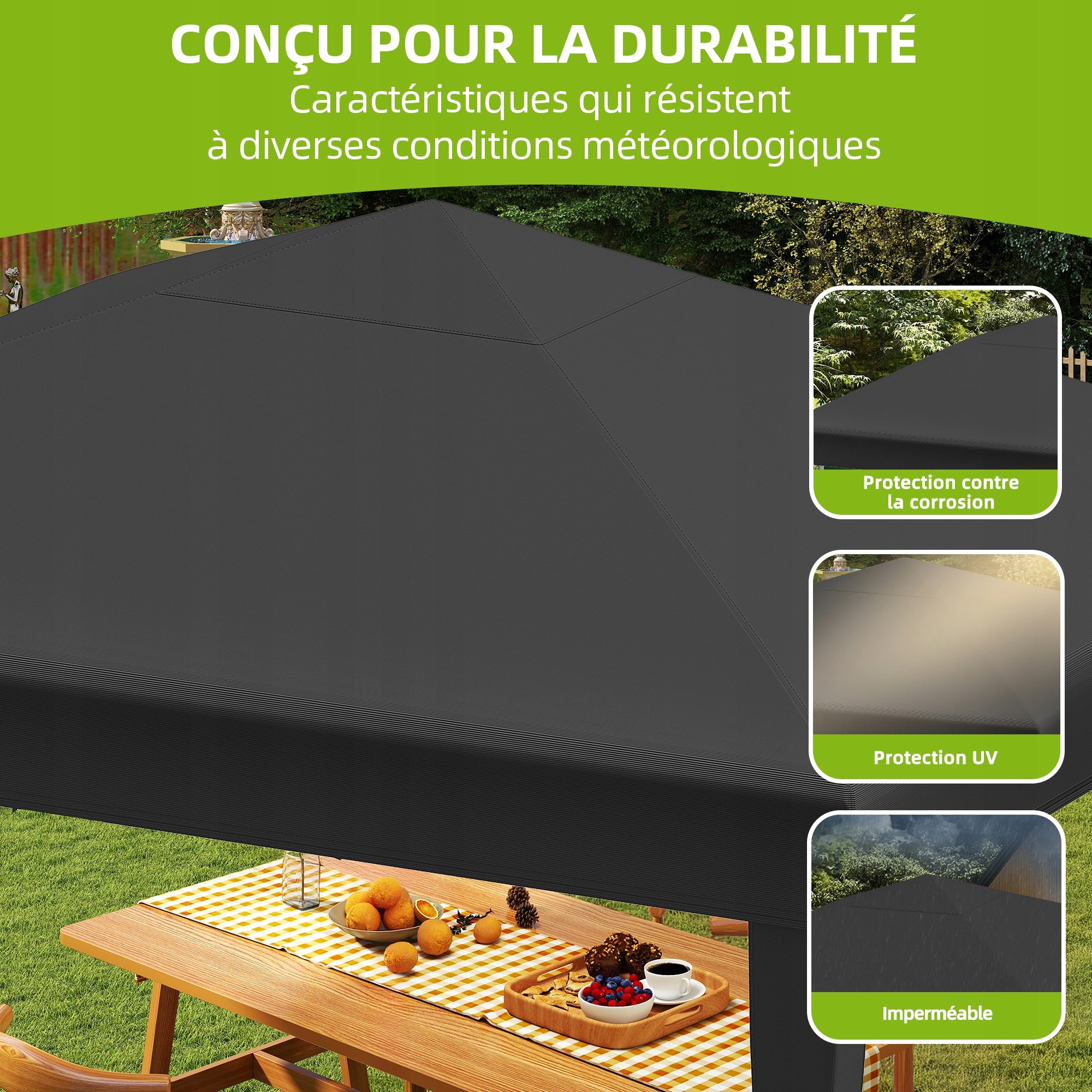 Garden Pavilion Tent Gazebo 3x3m Waterproof Metal Frame Camping Black Length 3 m
