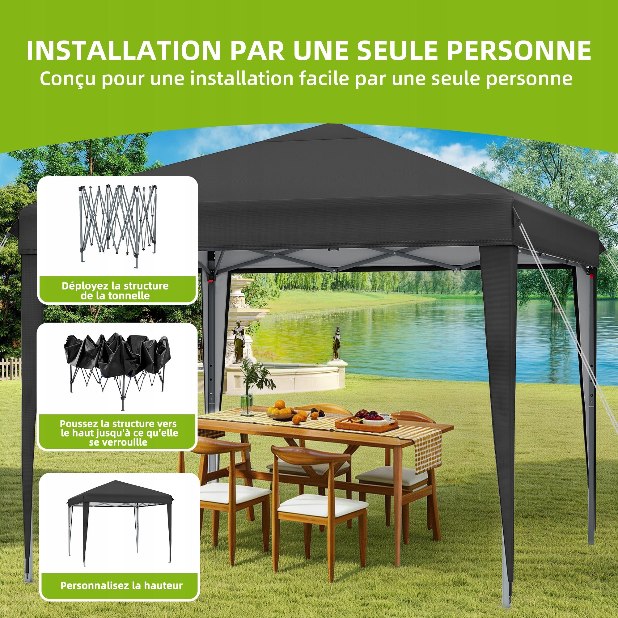 Garden Pavilion Tent Gazebo 3x3m Waterproof Metal Frame Camping Black Type pavilion