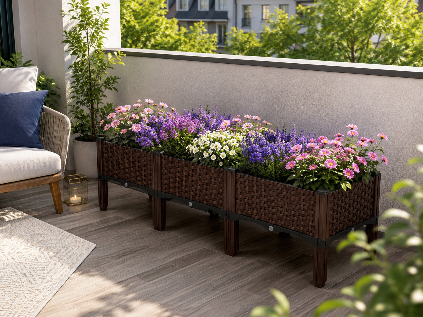 Garden Planter Elevated 120x40x38 Brown Modular 3 Boxes Balcony Manufacturer code StrefaGadżetów Donica Podwyższona Ogrodowa
