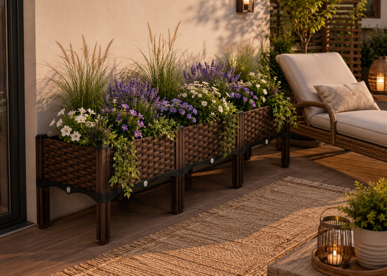 Garden Planter Elevated 120x40x38 Brown Modular 3 Boxes Balcony Material synthetic material
