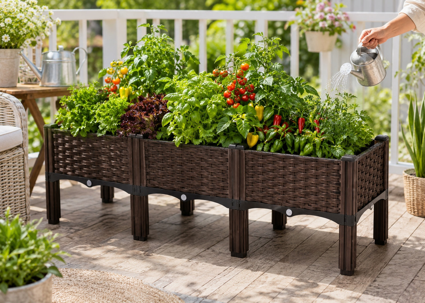 Garden Planter Elevated 120x40x38 Brown Modular 3 Boxes Balcony Packaging status original