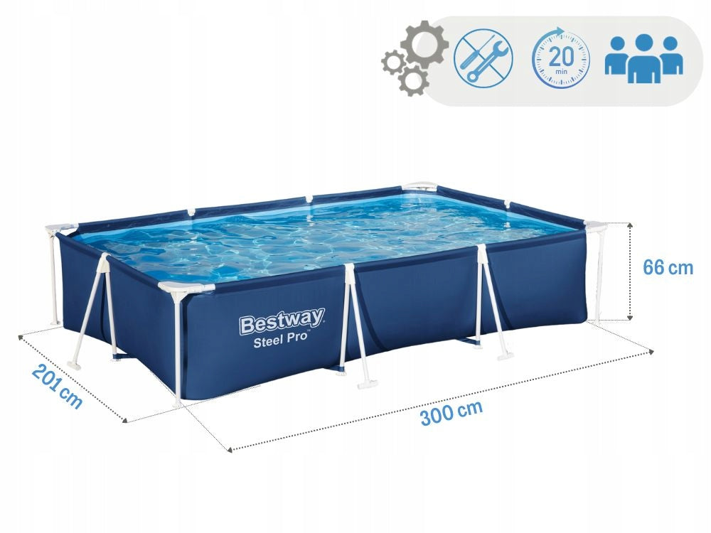 Garden Pool Rectangle 300x201x66 Framed with Pump Bestway 56411 New2026 Packaging status original