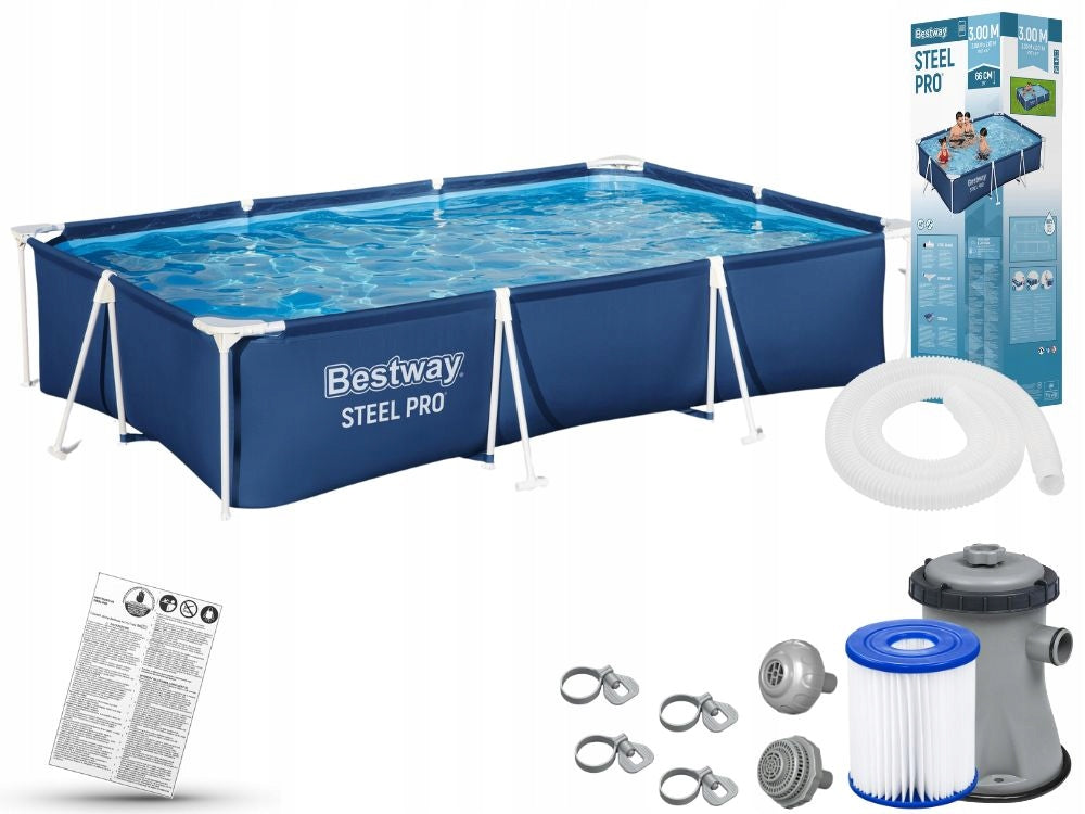 Garden Pool Rectangle 300x201x66 Framed with Pump Bestway 56411 New2026