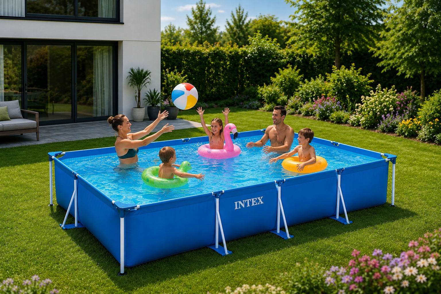 Garden Pool Rectangular Intex Frame Family 450x220x84cm 28273 Height 84 cm