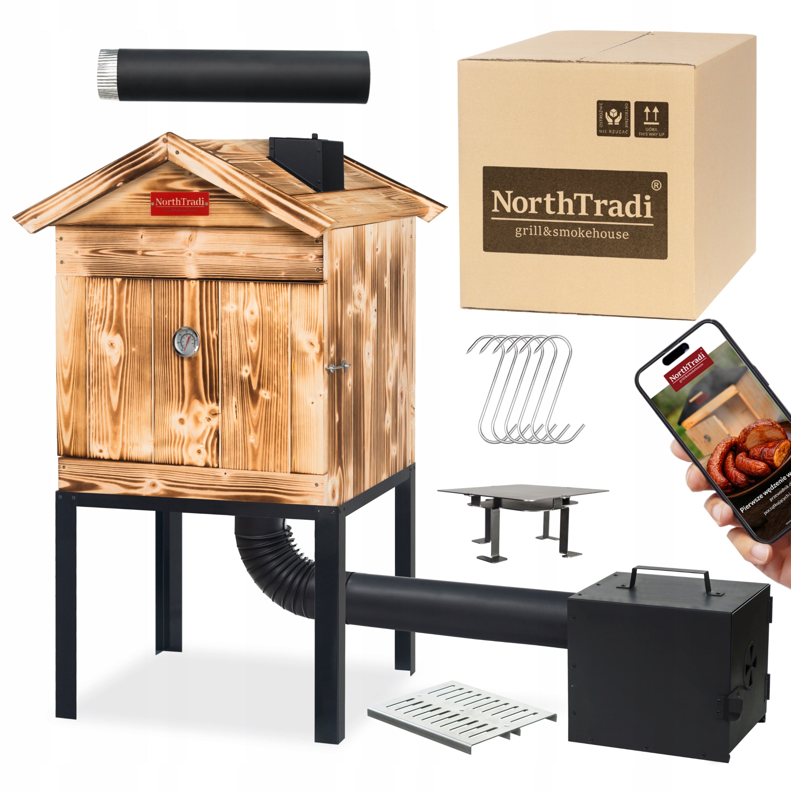 Garden Smokehouse Home Wooden Tanned Set LARGE Fire Pit Chimney