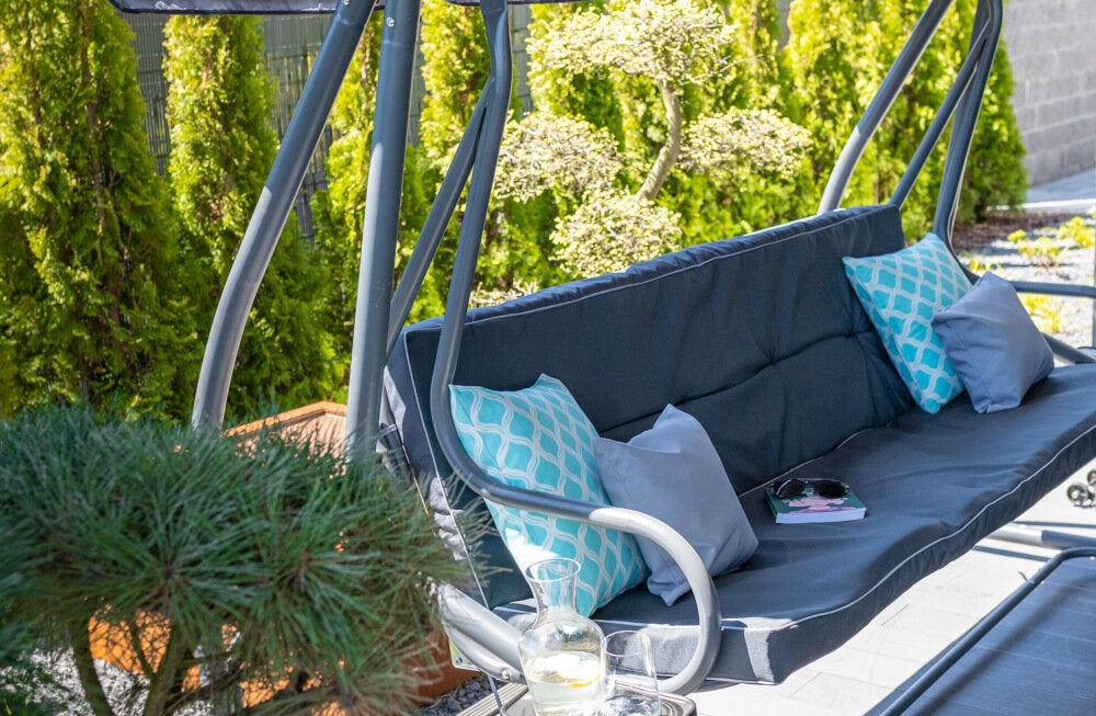 Garden Standing Swing MIRPOL Megi with Baseball Cap 3-Person Grey Style modern
