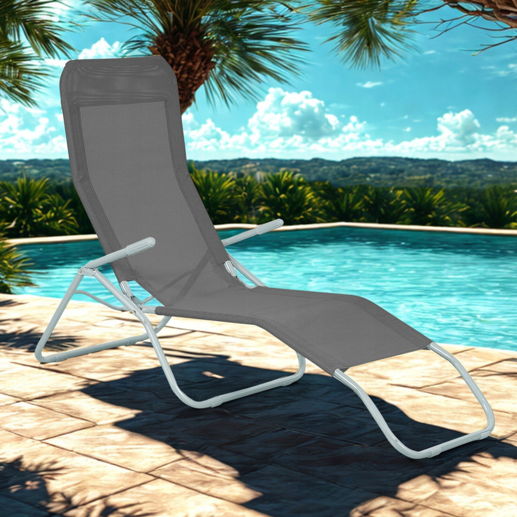 Garden Sun Lounger Aga Siesta Grey 2 Pcs Folding Adjustable Strong Terrace UV Frame material steel