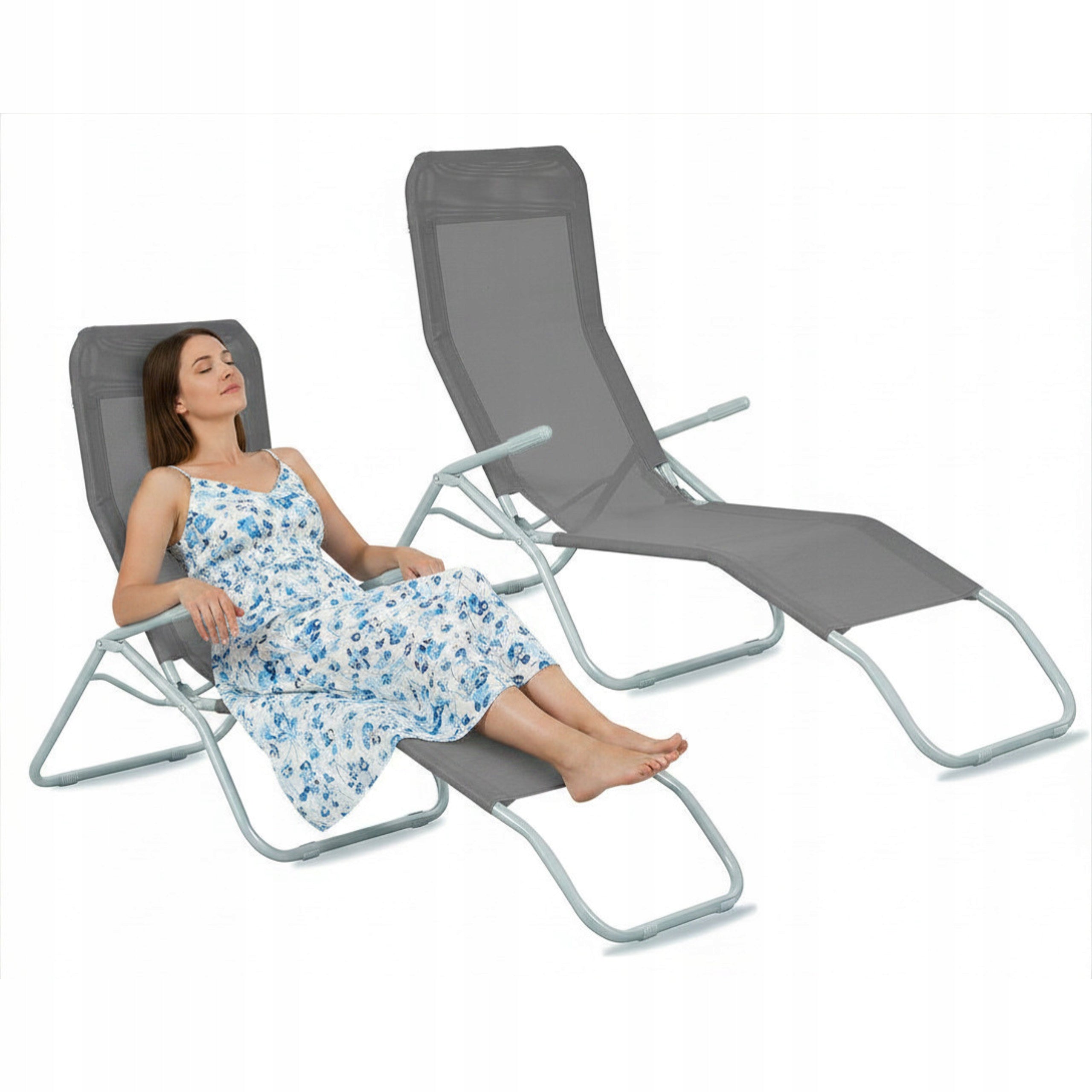 Garden Sun Lounger Aga Siesta Grey 2 Pcs Folding Adjustable Strong Terrace UV