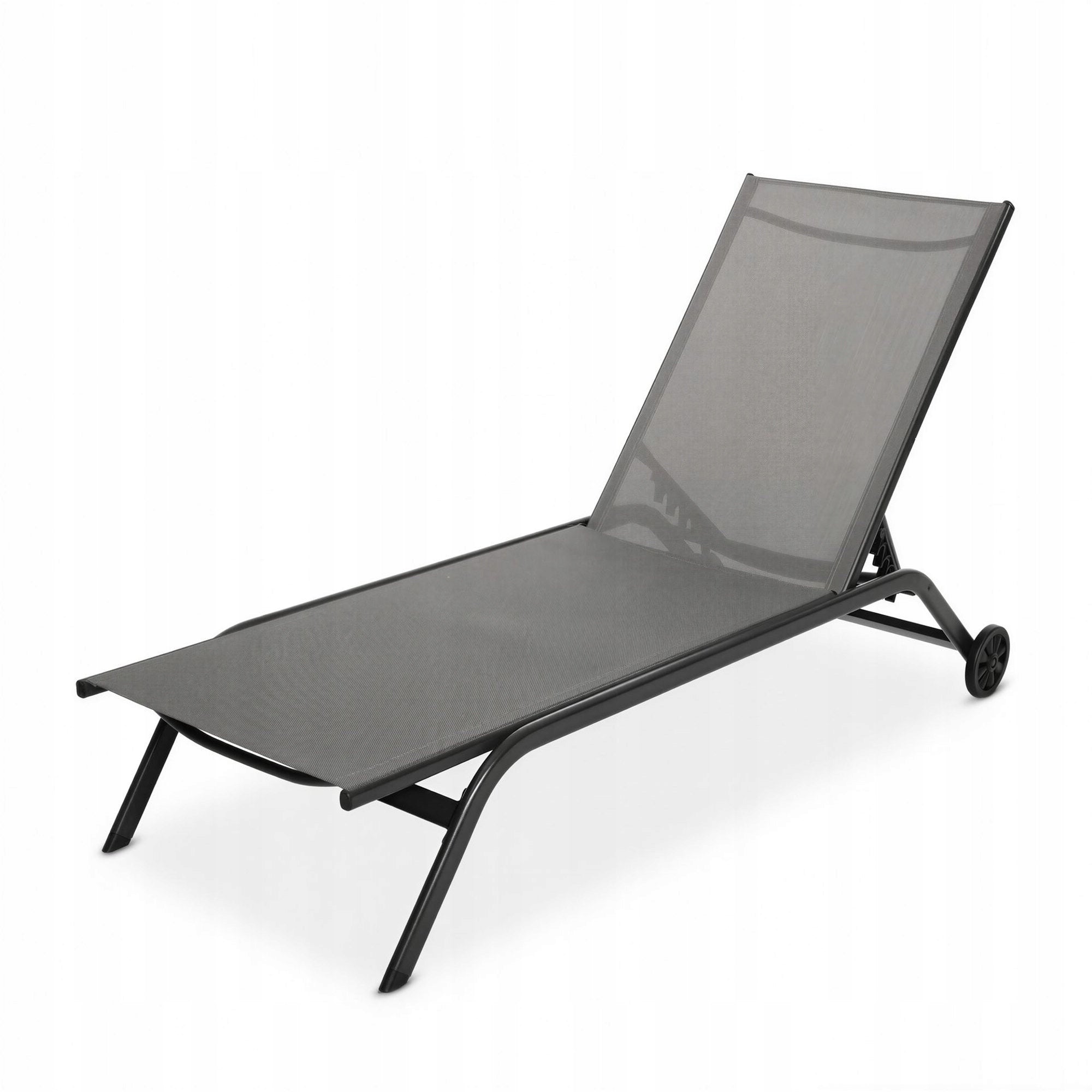 Garden Sun Lounger Aluminum Adjustable Sun Lounger with Wheels 120 kg Textilene