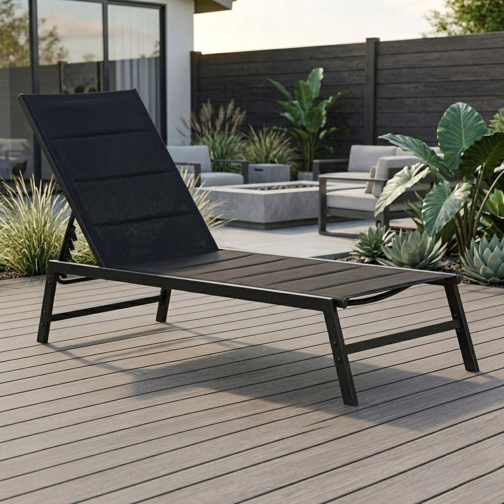 Garden Sun Lounger Beach Couch Backrest Adjustment Steel Construction Black Brand MULTI GARDEN