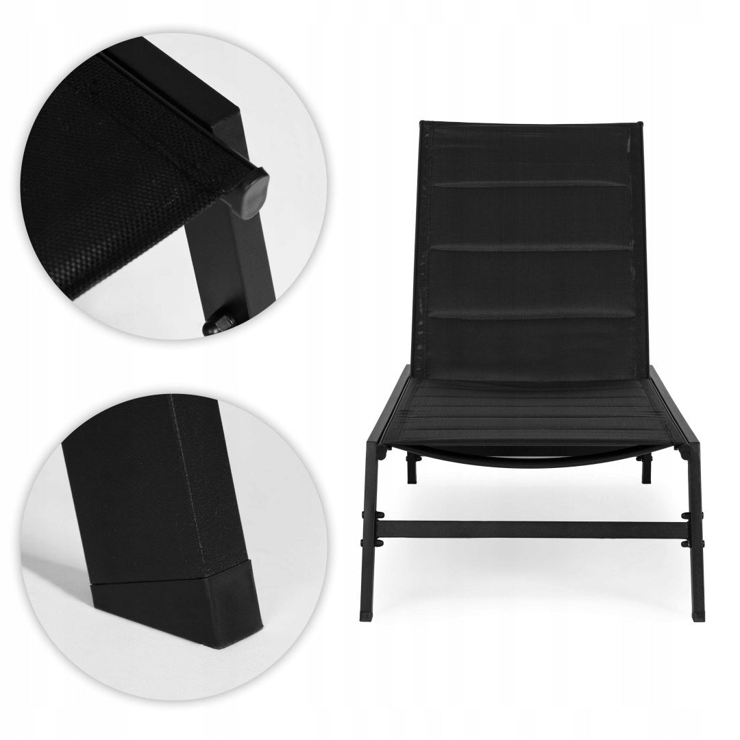 Garden Sun Lounger Beach Couch Backrest Adjustment Steel Construction Black Frame material steel