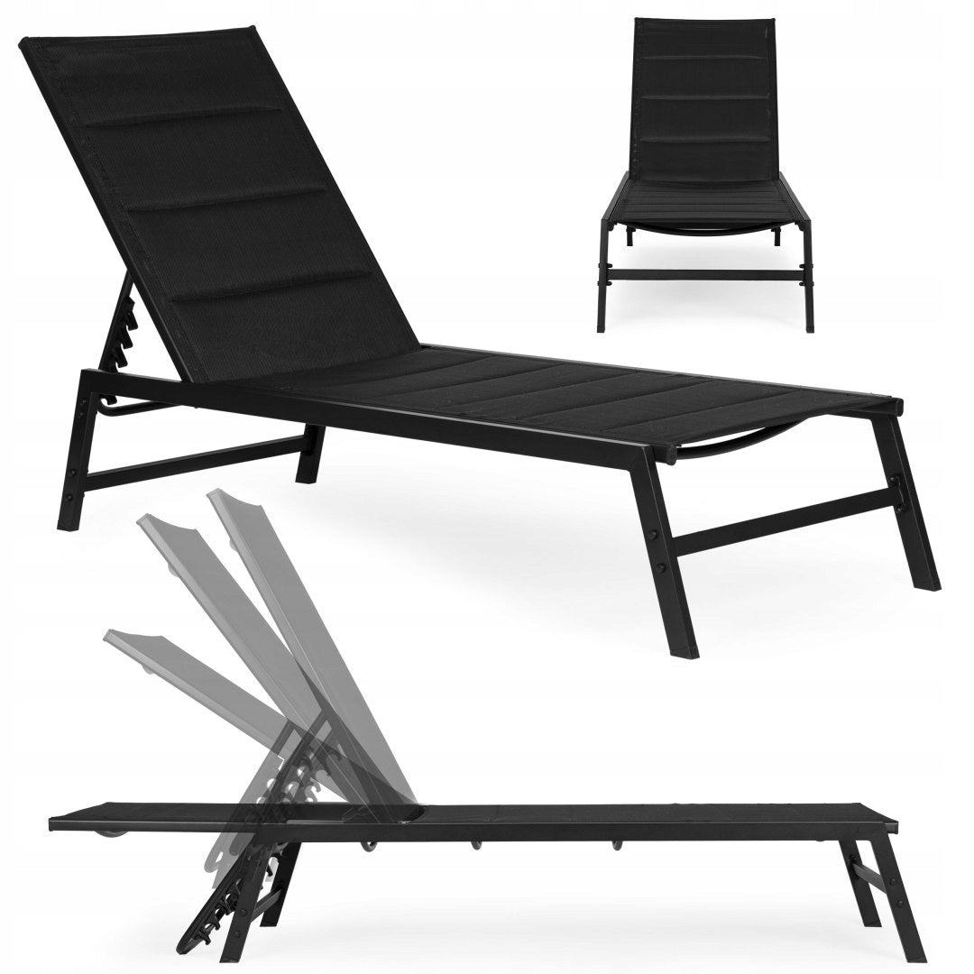 Garden Sun Lounger Beach Couch Backrest Adjustment Steel Construction Black