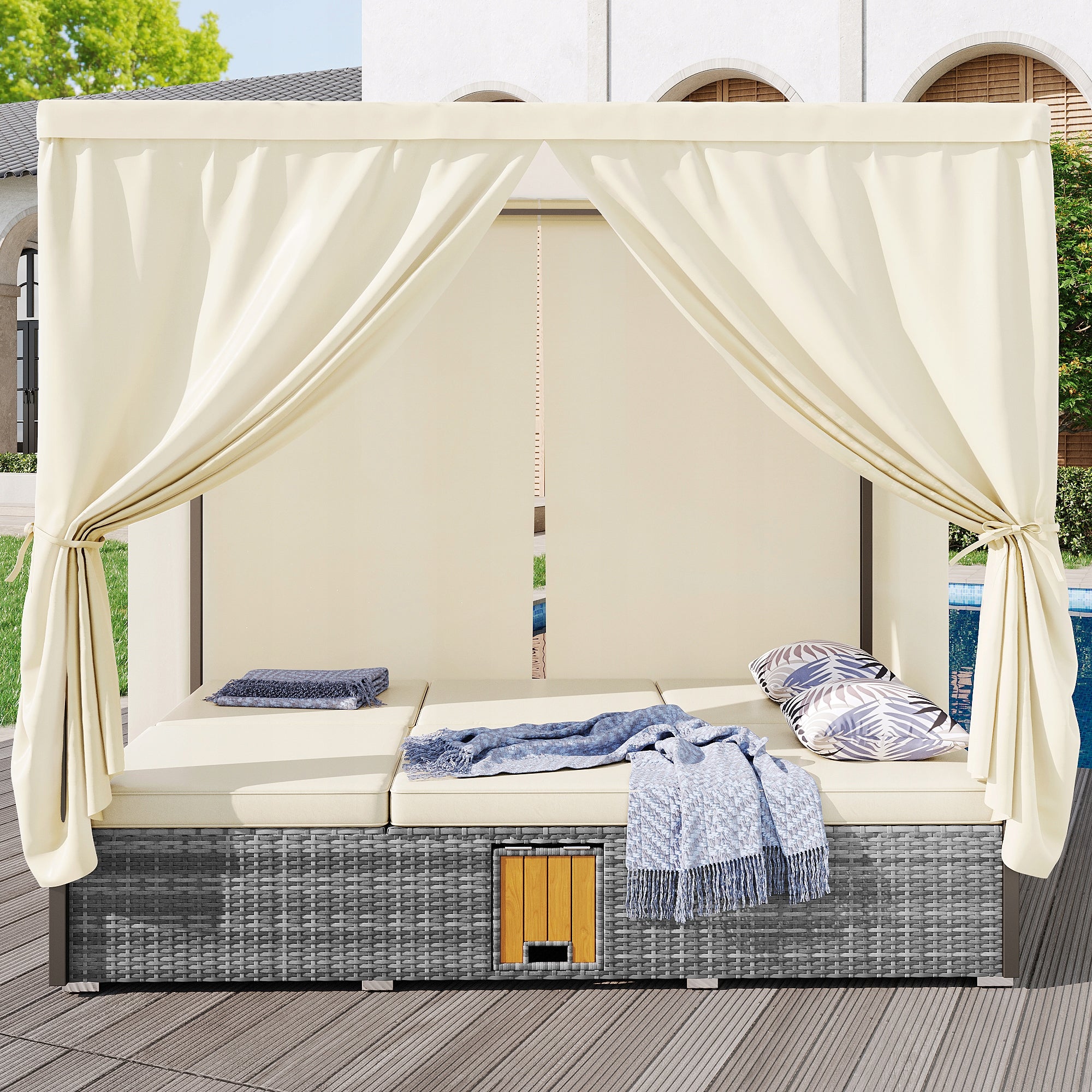 Garden Sun Lounger Double Bed Umbrella Rotang in Cushion Distance Balcony Garden Main material rattan