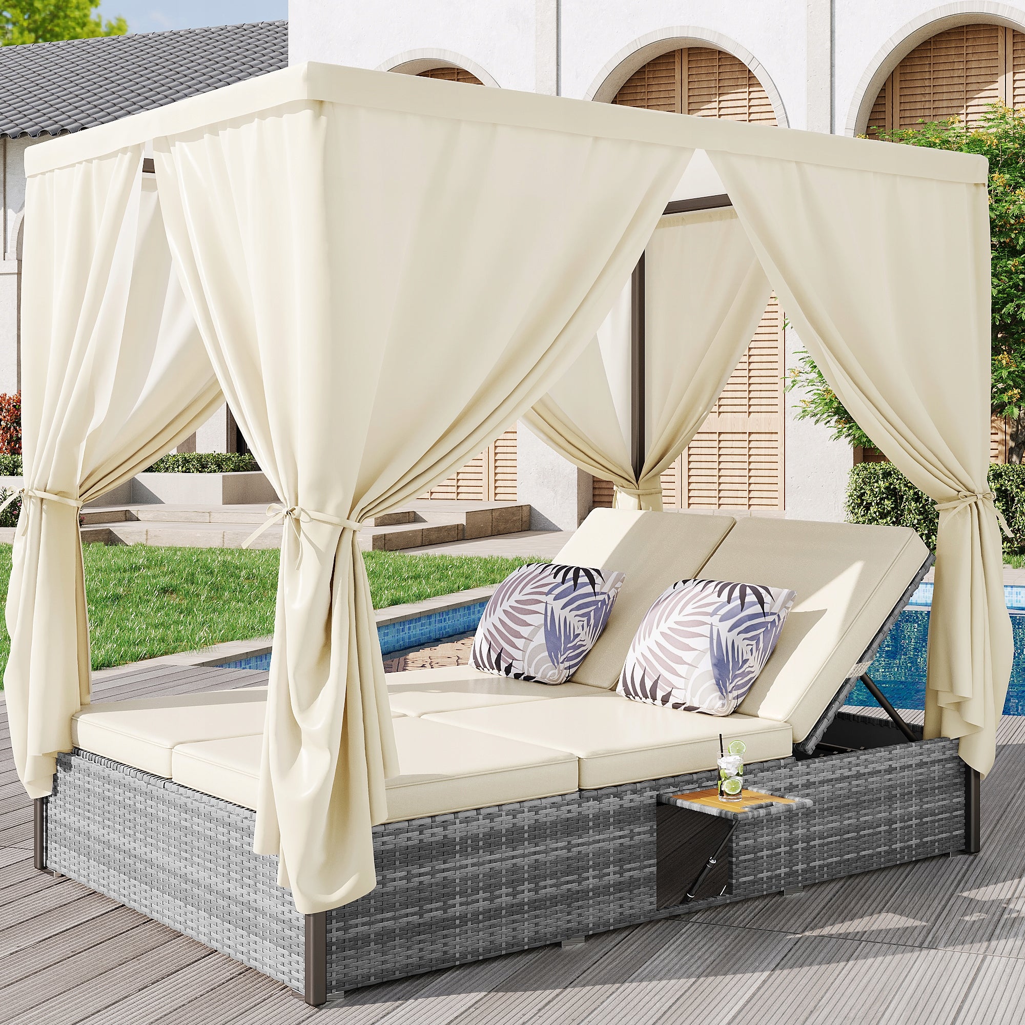 Garden Sun Lounger Double Bed Umbrella Rotang in Cushion Distance Balcony Garden