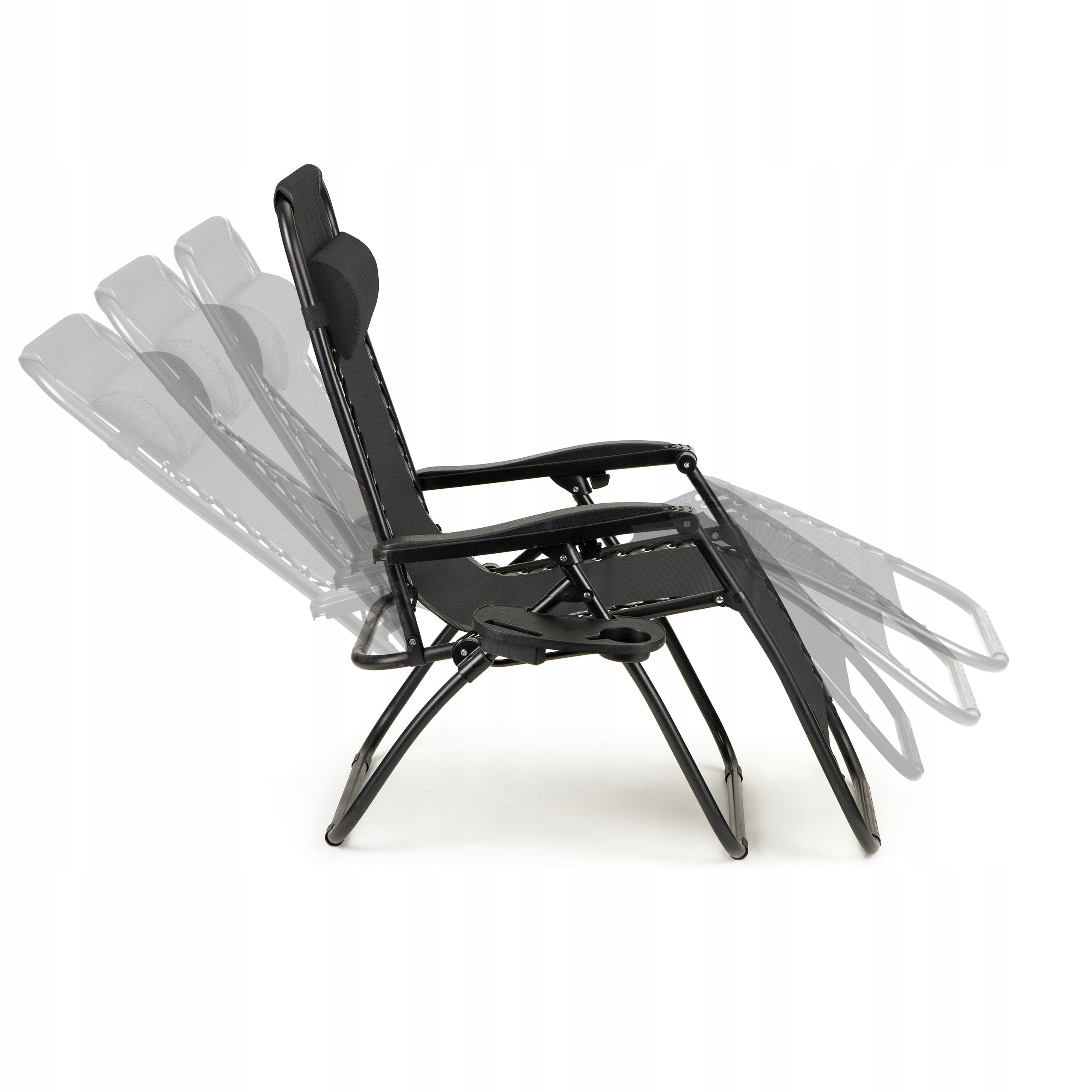 Garden Sun Lounger Folding 2in1 with Headrest Drink Table Relaxation 120 kg Color black