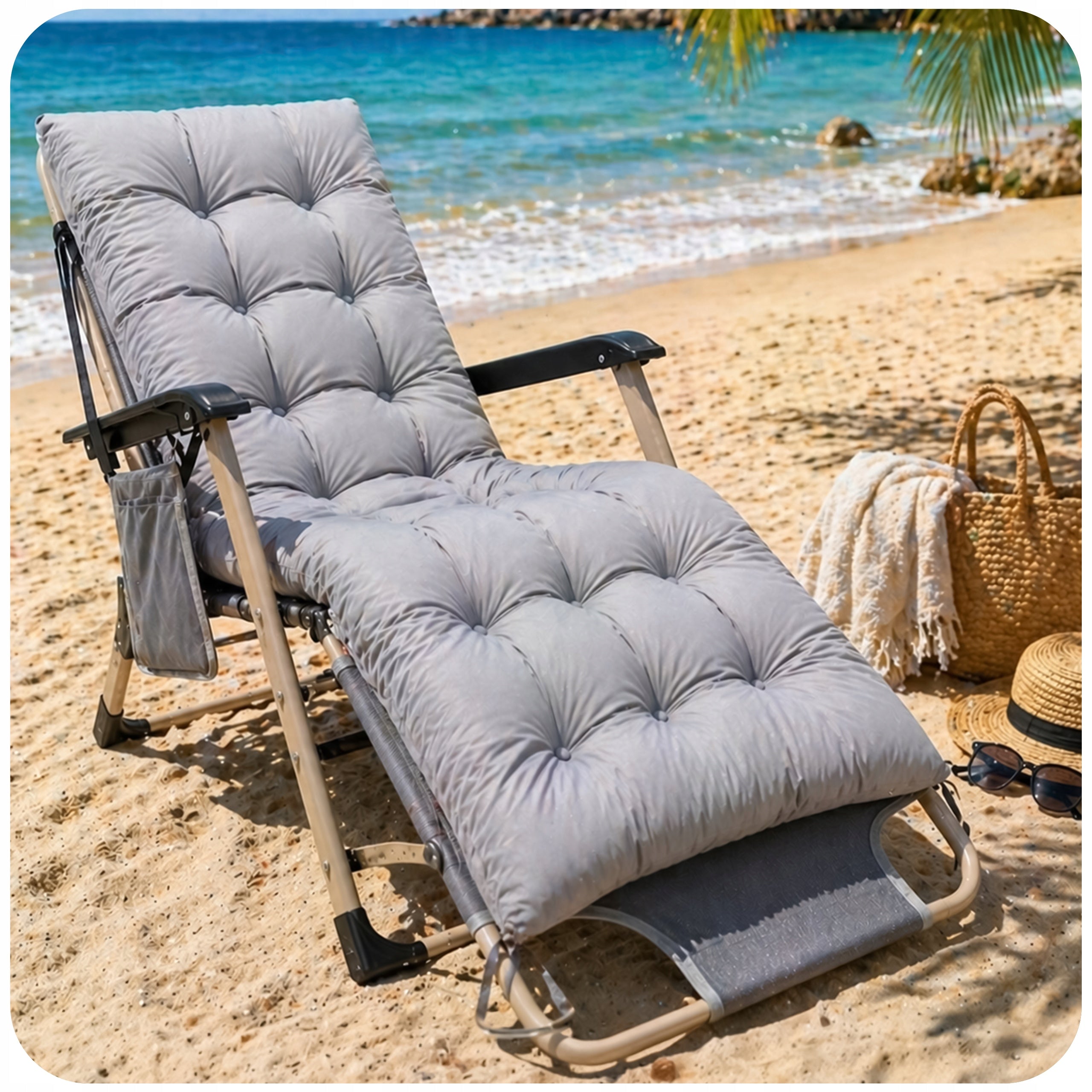 Garden Sun Lounger Folding Zero Gravity Hiking Chair Soft Cushion Kind sunbed