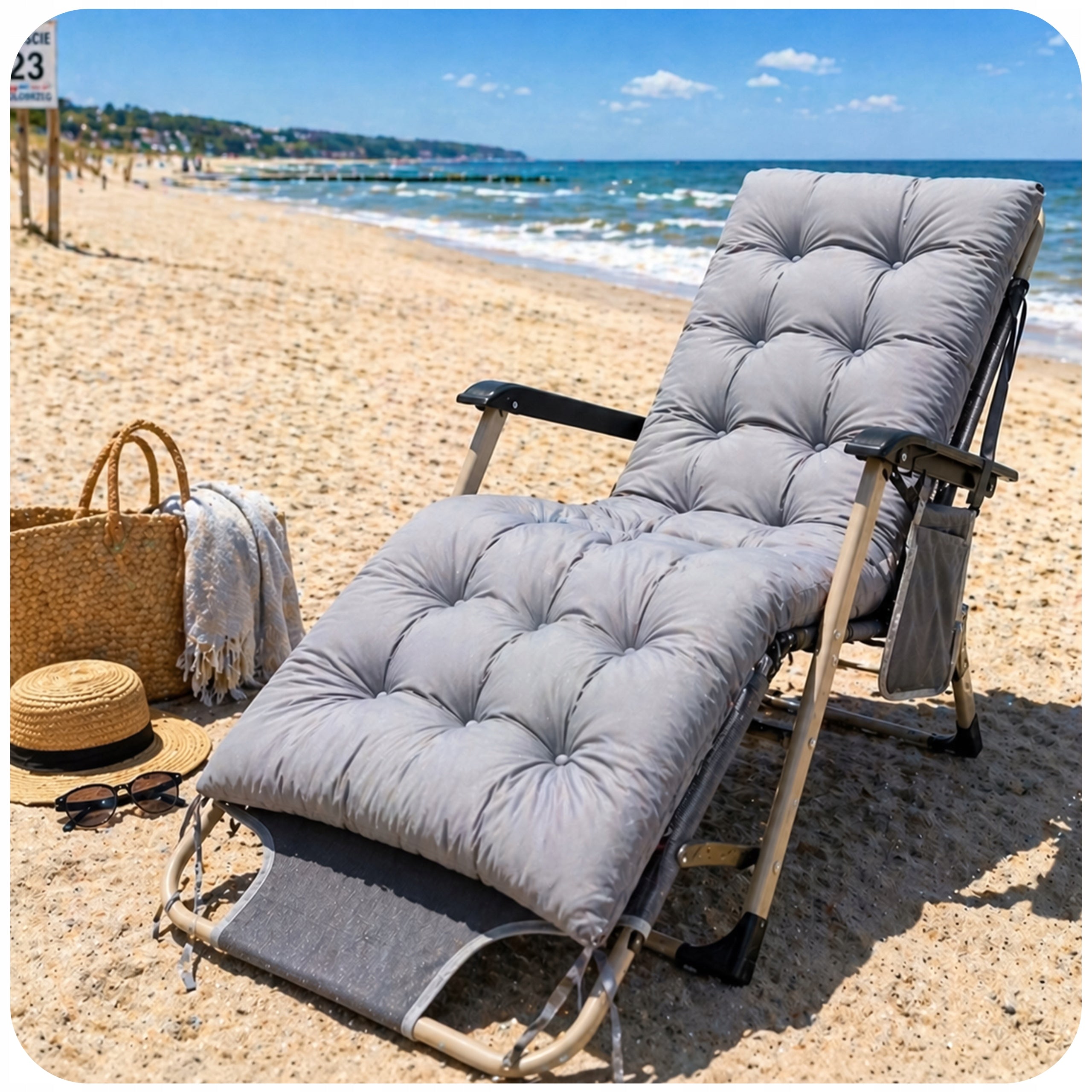 Garden Sun Lounger Folding Zero Gravity Hiking Chair Soft Cushion Length (longer side) 178 cm