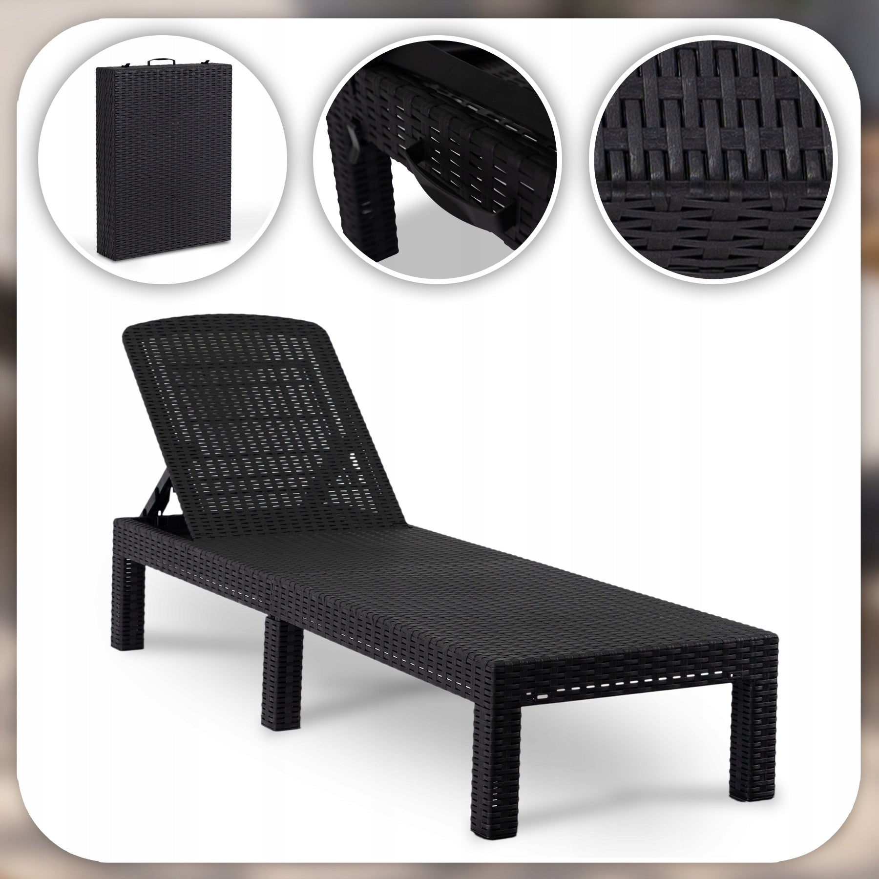Garden Sun Lounger Rattan Tourist Folding Couch Bed ARIZONA Brand Mebel Elite