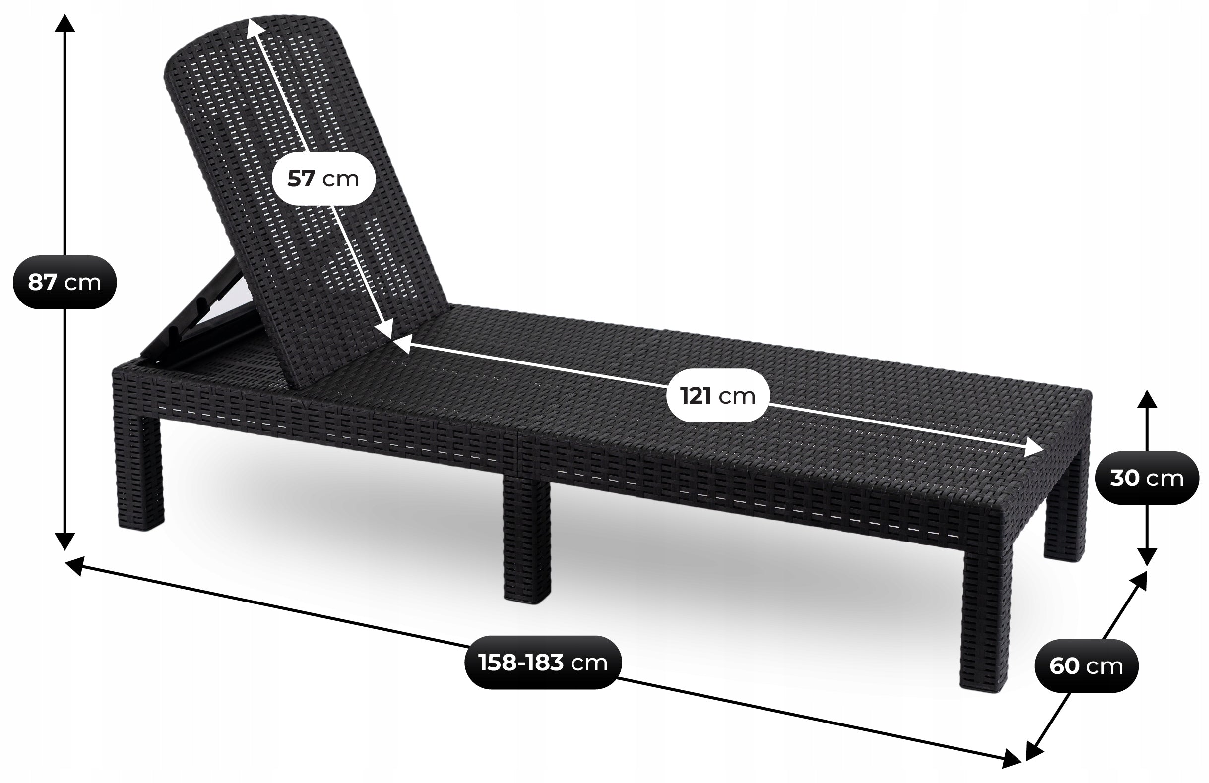 Garden Sun Lounger Rattan Tourist Folding Couch Bed ARIZONA Model ARIZONA