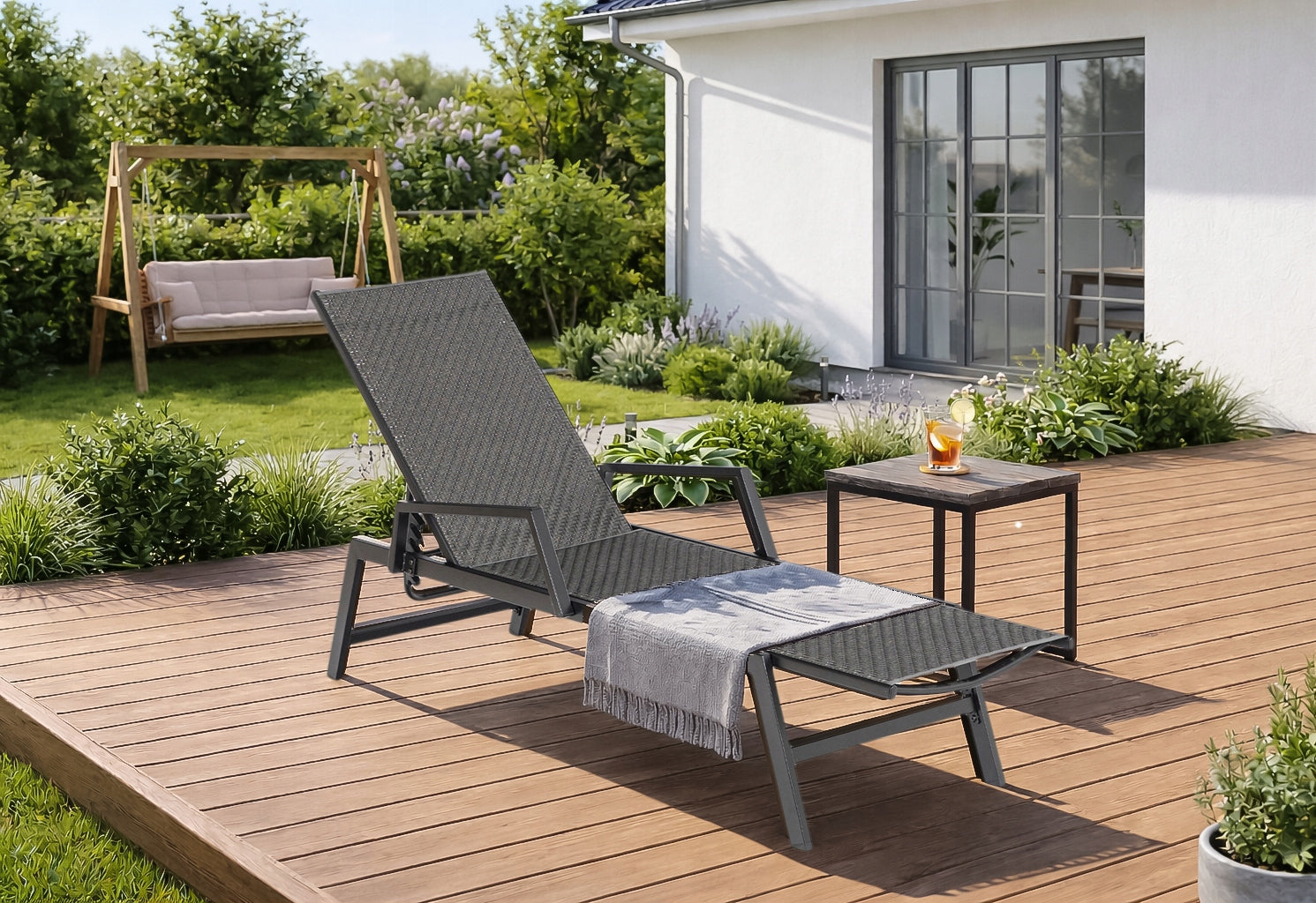 Garden Sun Lounger Rattan Tourist Folding Couch Black ROULE Kind sunbed