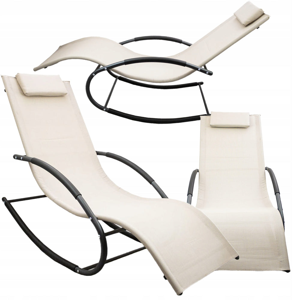 Garden Sun Lounger Rocking Garden Terrace Balcony Couch Relaxation Chair Beige