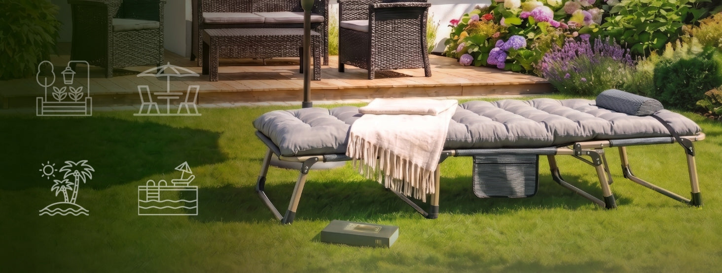 Garden Sun Lounger Tourist Folding Couch Bed Grey SATURN Color gray