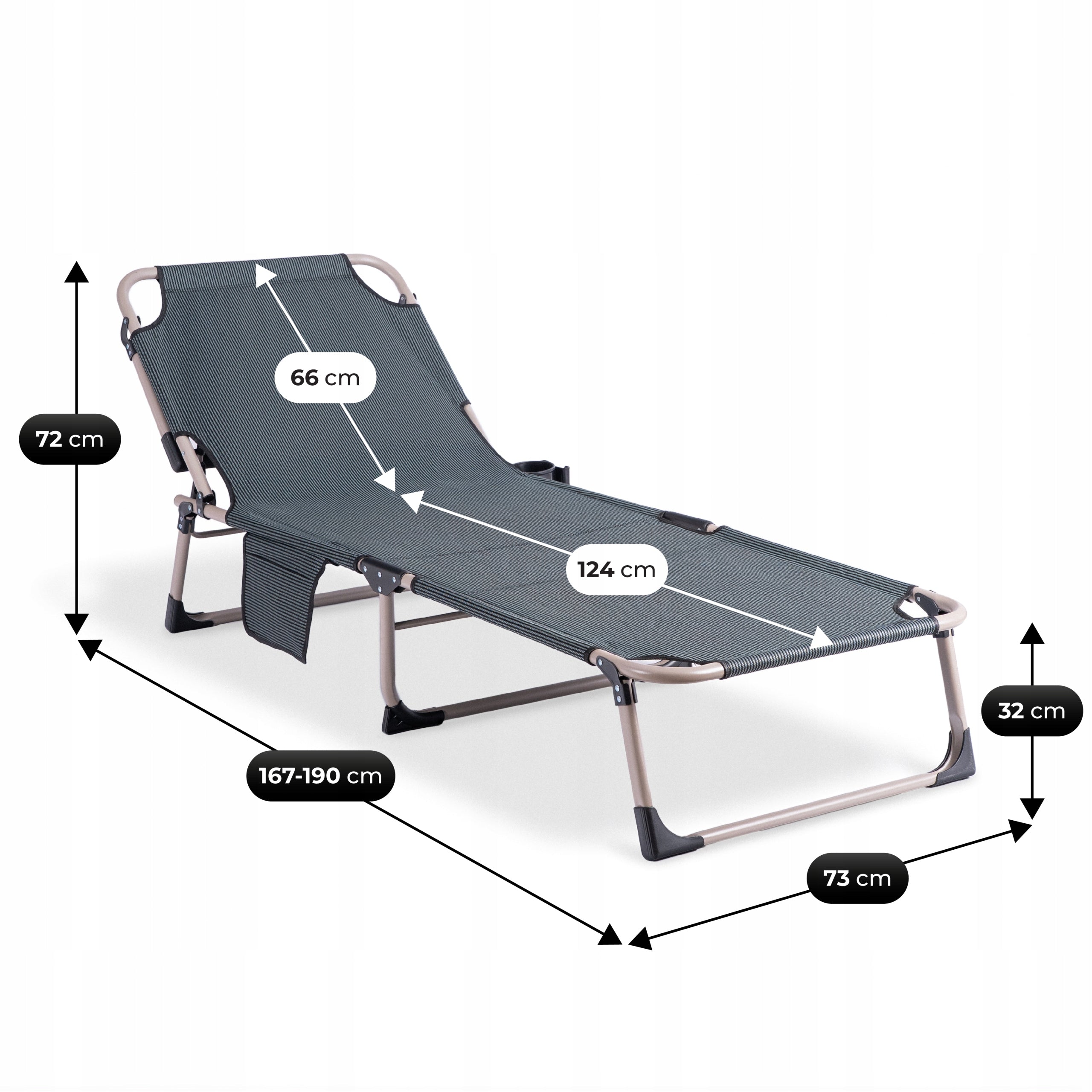 Garden Sun Lounger Tourist Folding Couch Bed Grey SATURN Packaging status original
