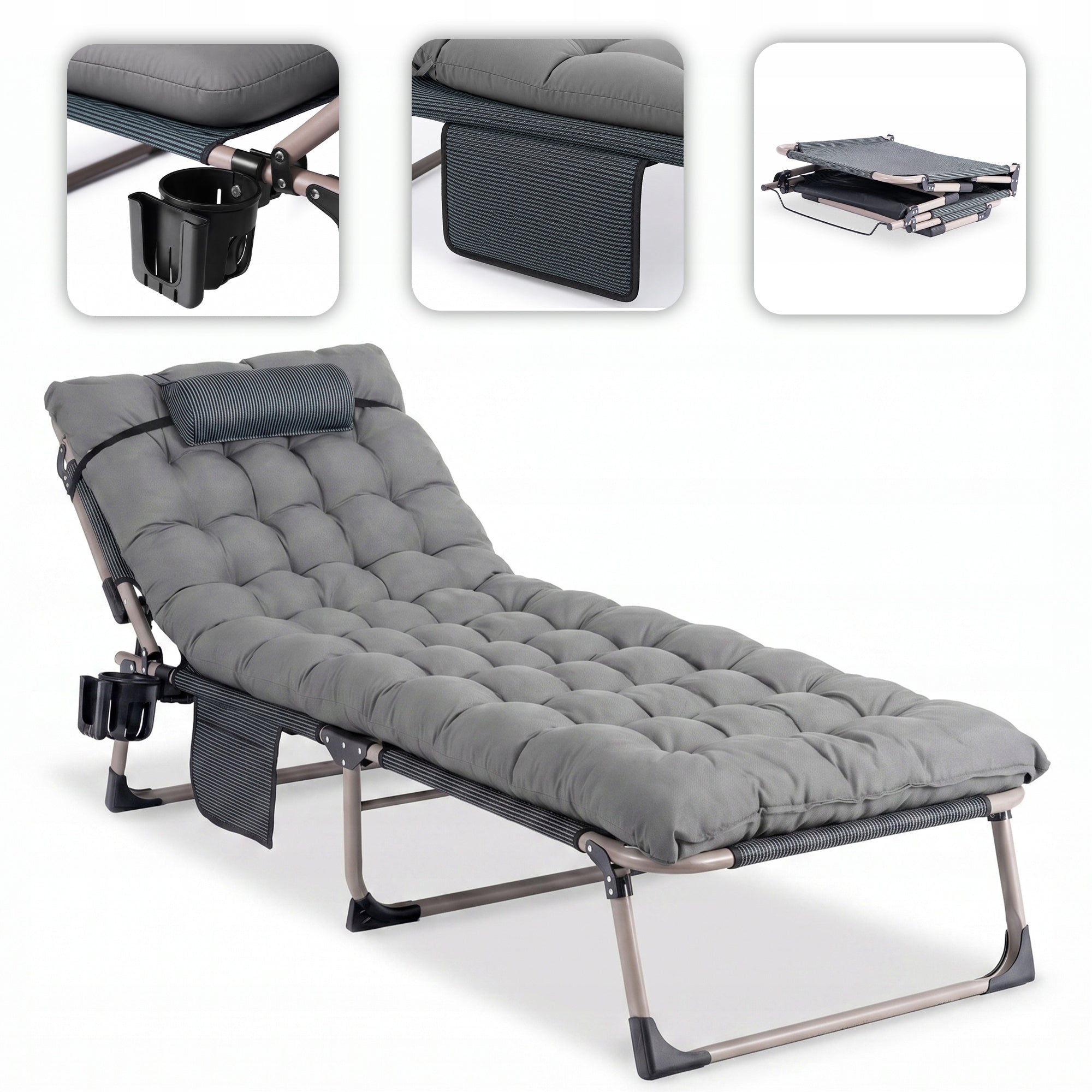 Garden Sun Lounger Tourist Folding Couch Bed Grey SATURN