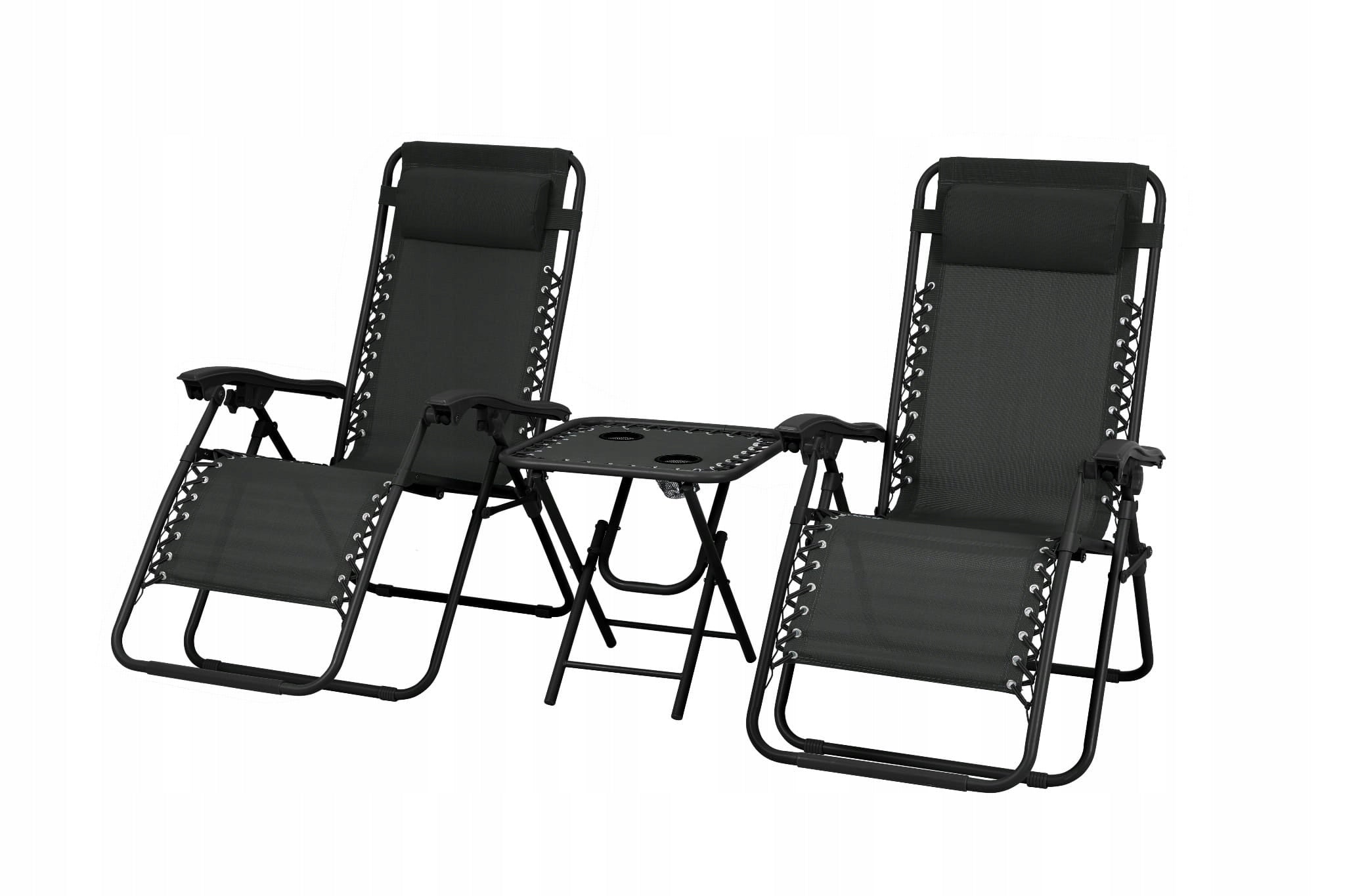 Garden Sun Loungers Set of 2 with Folding Table Black Garden Sun Lounger