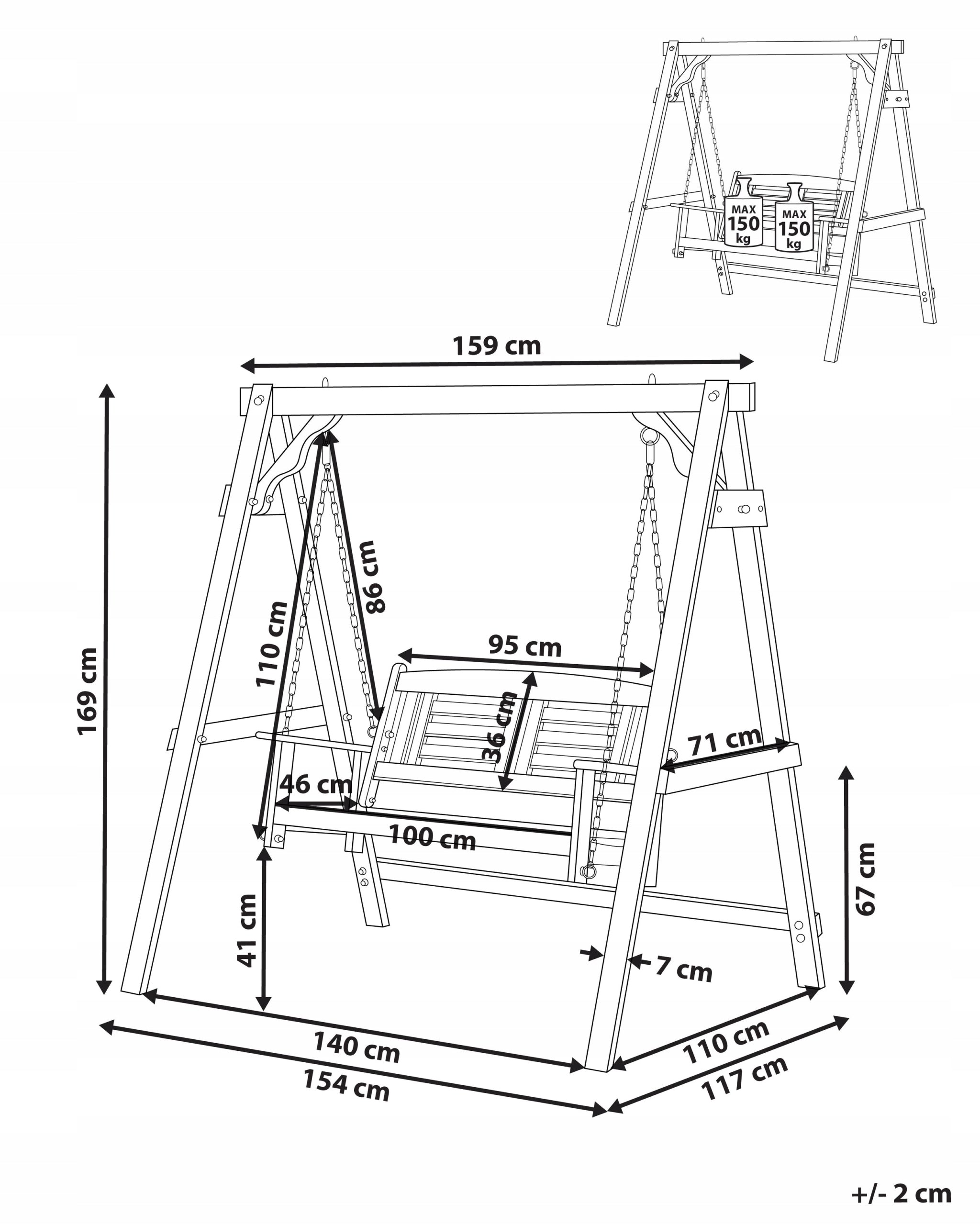 Garden Swing 2 Seater Dark Wood Line NERITO