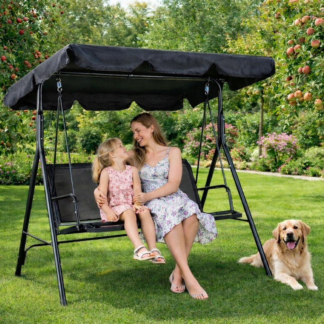 Garden Swing 3-Person Rocking Canopy Solid 260 kg Black Steel Product weight with unit packaging 17.89 kg