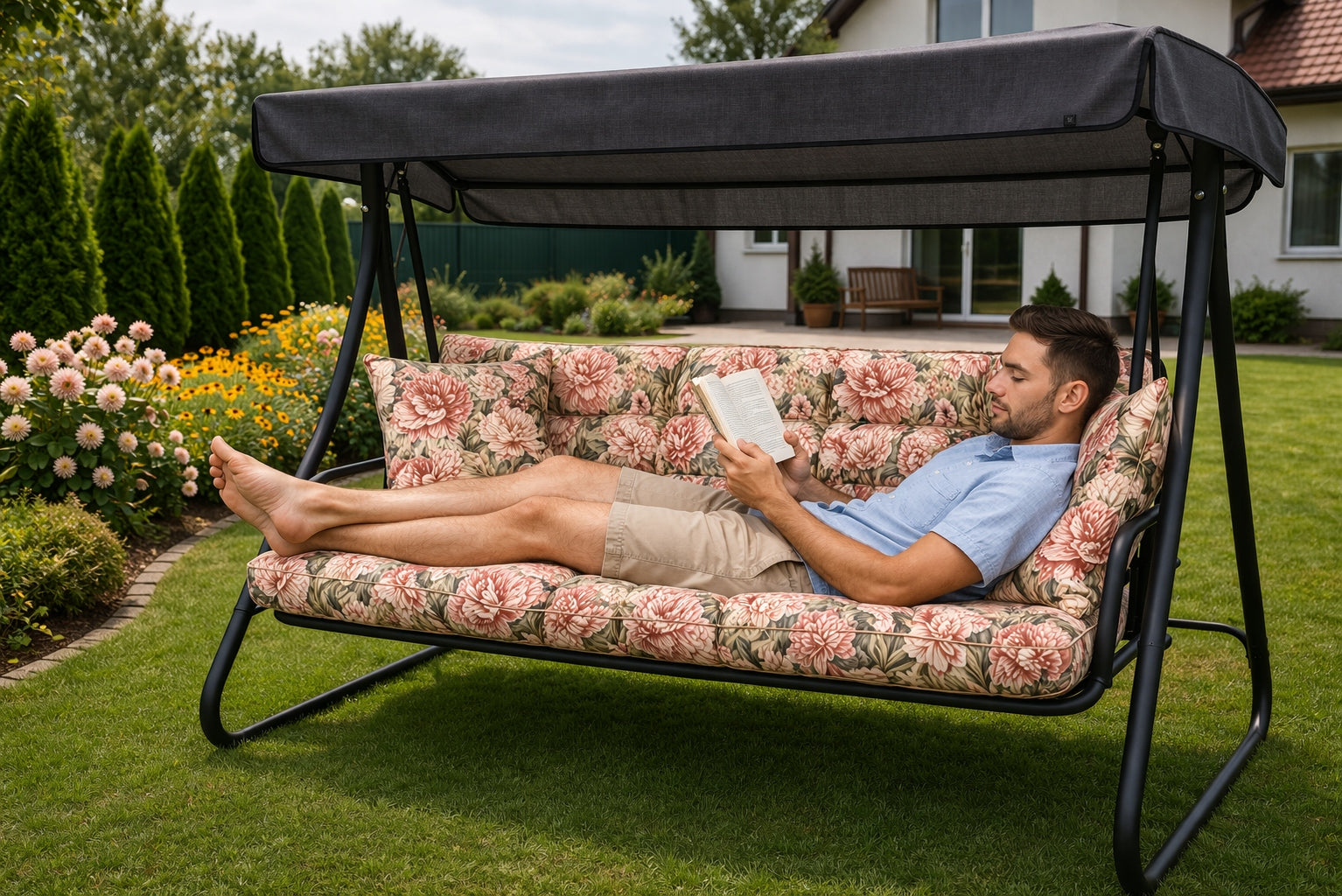 Garden Swing Cushion 160x55x55+Freebie Cushions Beige - Peony Pillow length 160 cm