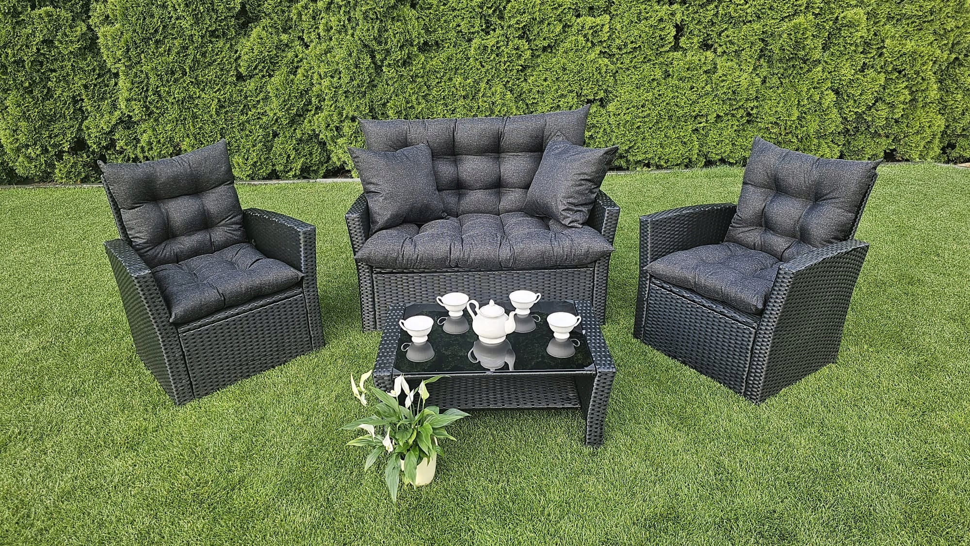 Garden Swing Cushion Bench 180x55x55 Black Linen Manufacturer no brand
