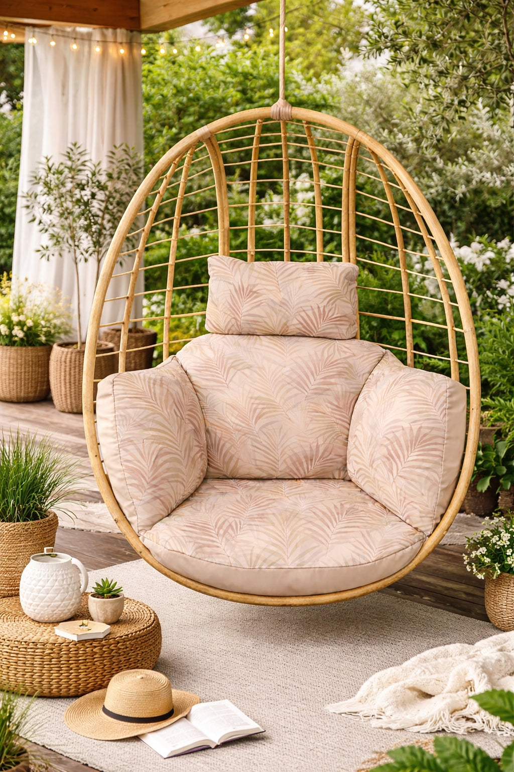 Garden Swing Cushion Hanging Chair Cocoon WATERPROOF Beige Leaf Manufacturer code Poduszka beż na huśtawkę kokon beżowy liść