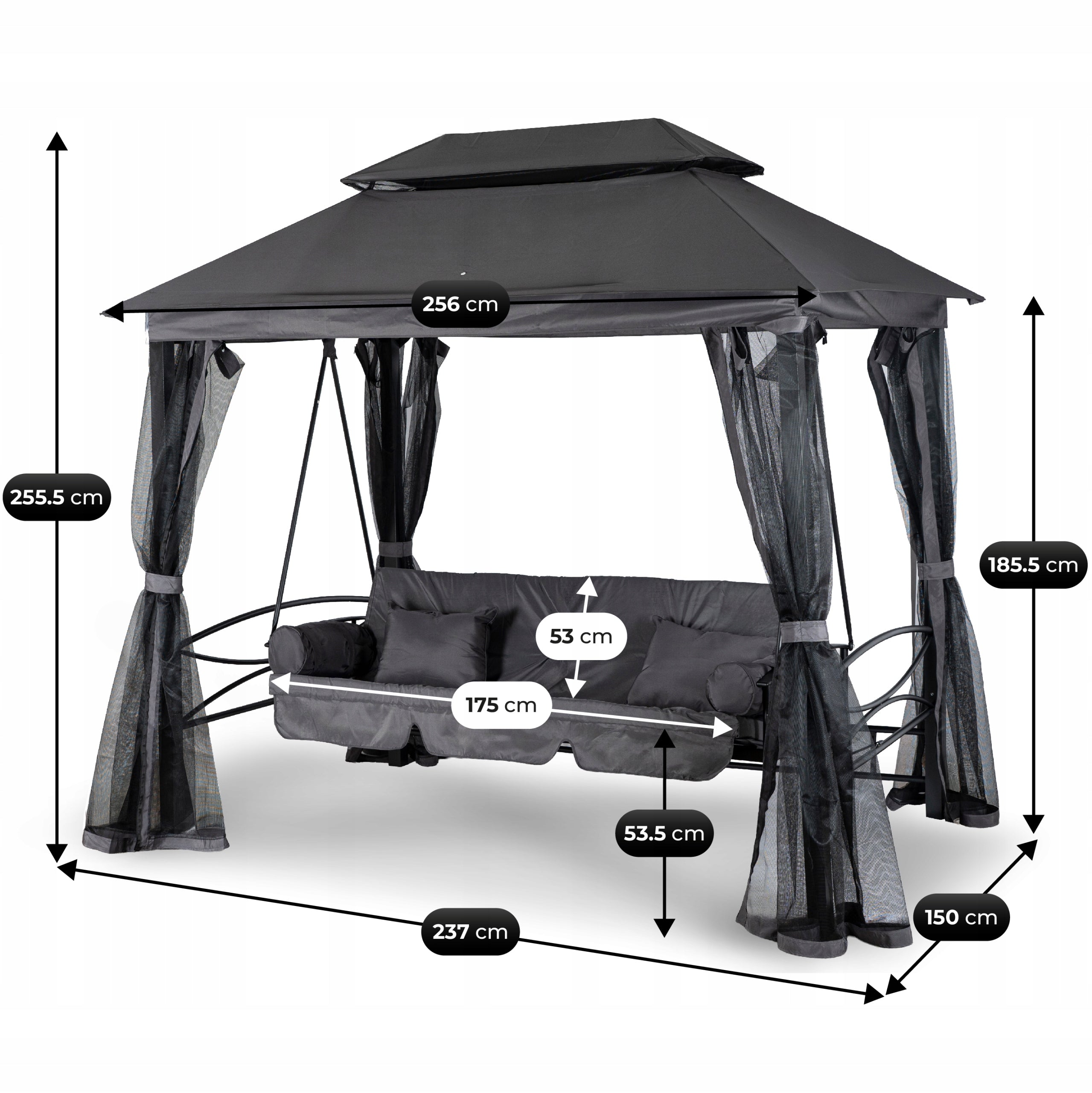 Garden Swing Freestanding with Canopy Mosquito Net Bench Grey CARMEN Manufacturer code Huśtawka Ławka Ogrodowa z Baldachimem Popiel
