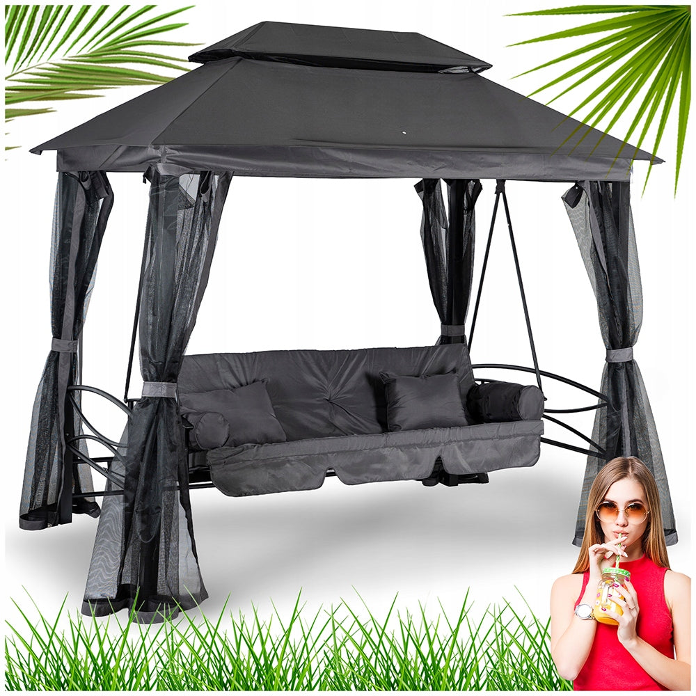 Garden Swing Freestanding with Canopy Mosquito Net Bench Grey CARMEN