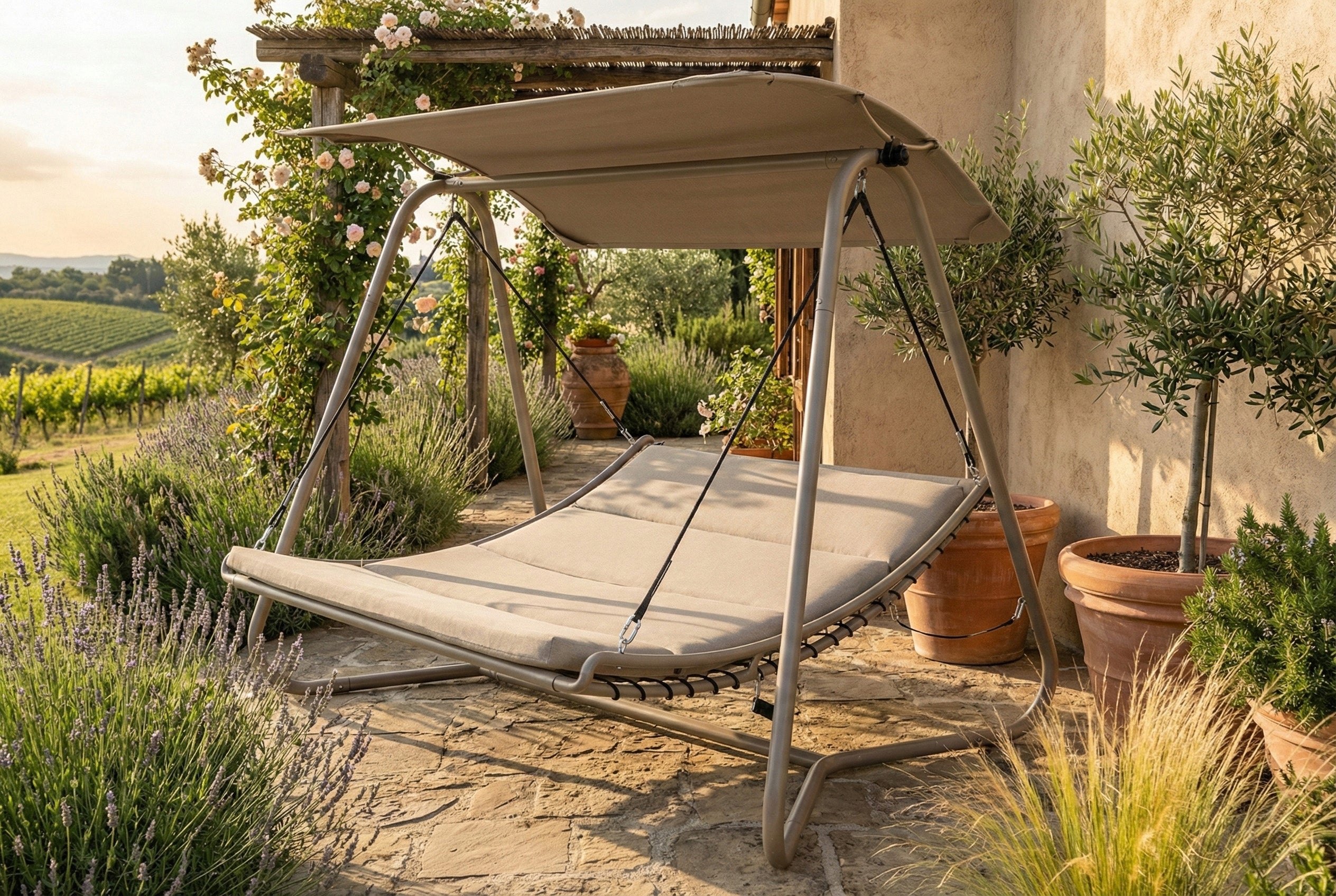 Garden Swing ROCKING COUCH BARI Freestanding Canopy Beige 2 Seater Manufacturer code FG008164
