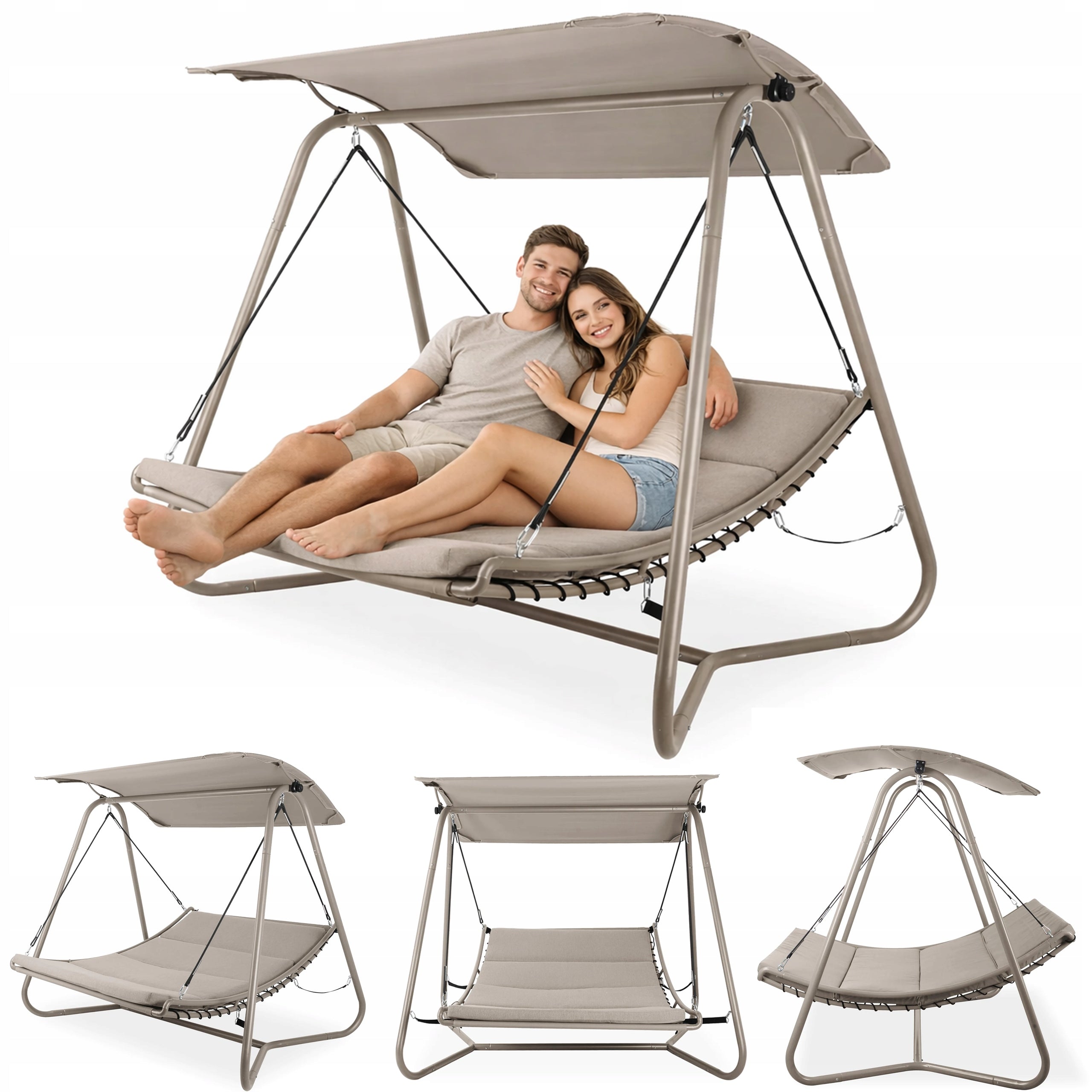 Garden Swing ROCKING COUCH BARI Freestanding Canopy Beige 2 Seater